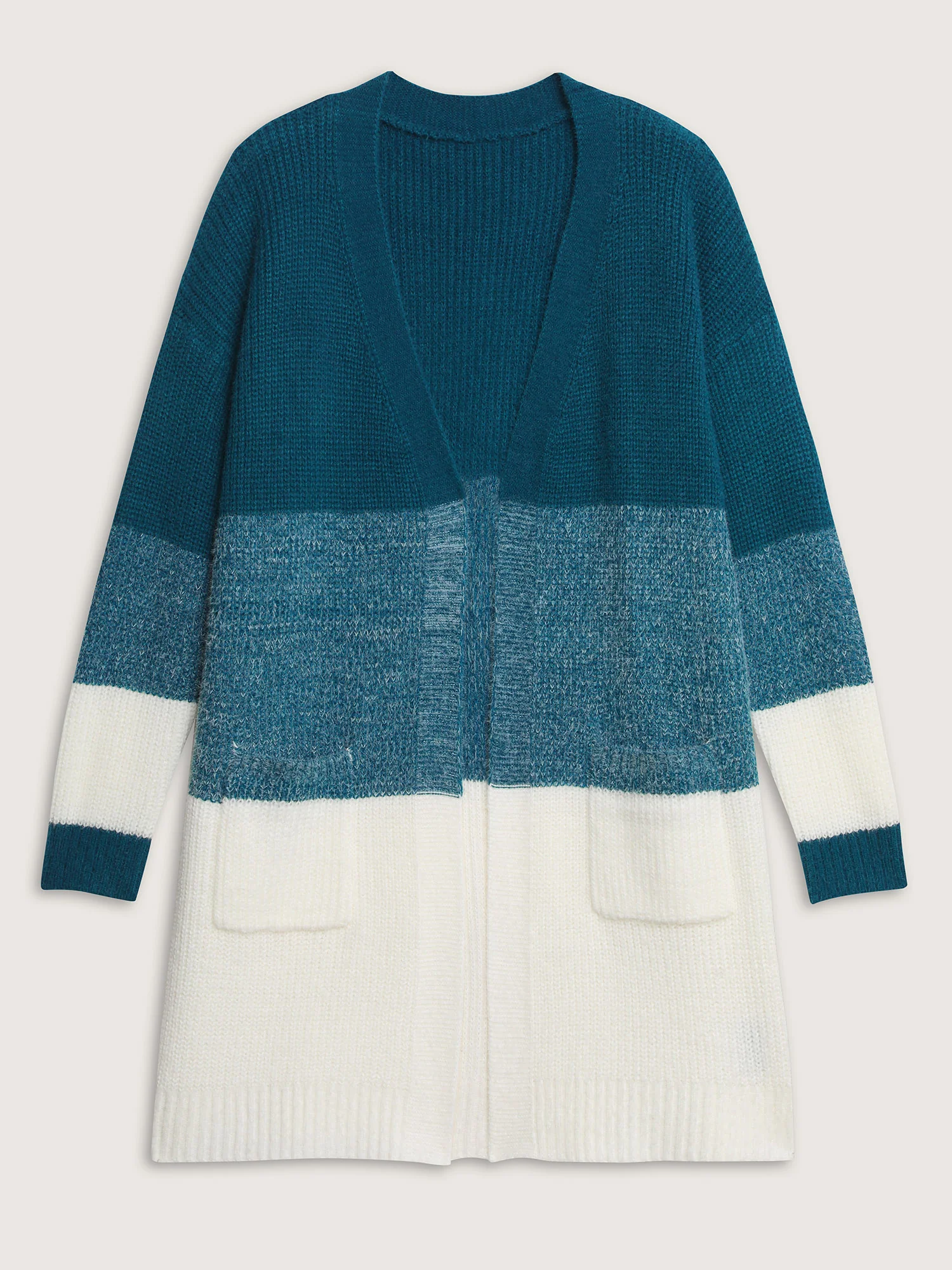 Super Stretchy Colorblock Fuzzy Textured Knit Cardigan - Image 8