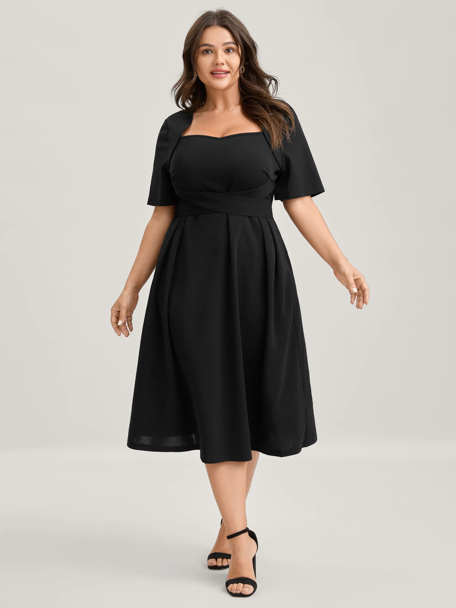 Super Stretchy Overlap Waist Midi Dress - Image 2
