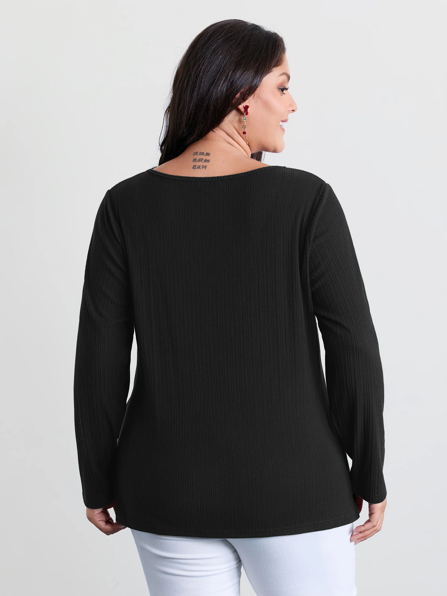 Super Stretchy Ribbed Asymmetrical Neck T-Shirt - Image 12
