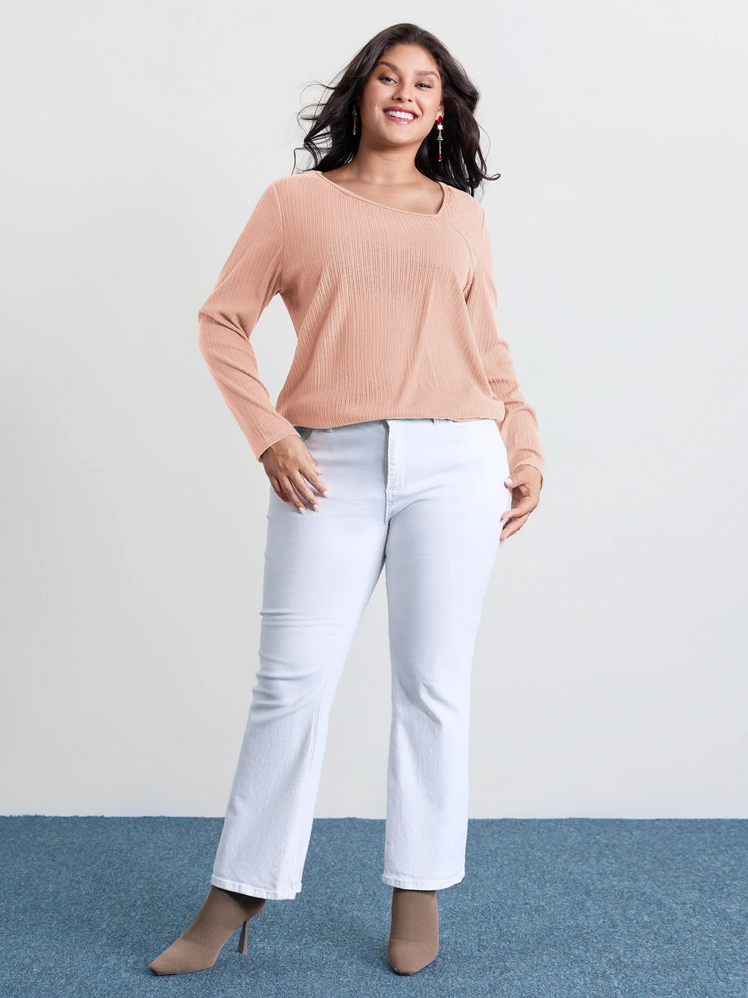 Super Stretchy Ribbed Asymmetrical Neck T-Shirt - Image 15