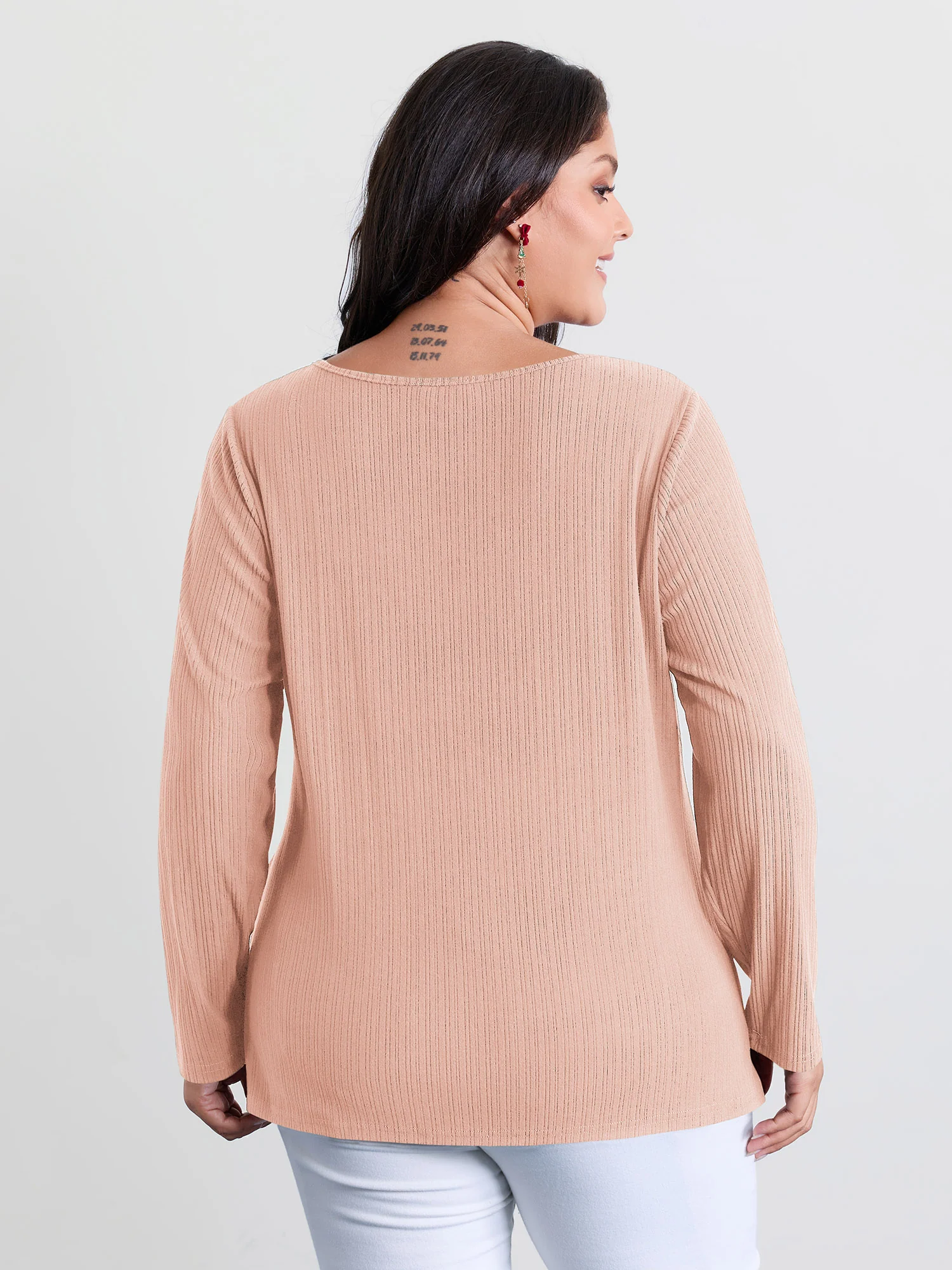 Super Stretchy Ribbed Asymmetrical Neck T-Shirt - Image 17