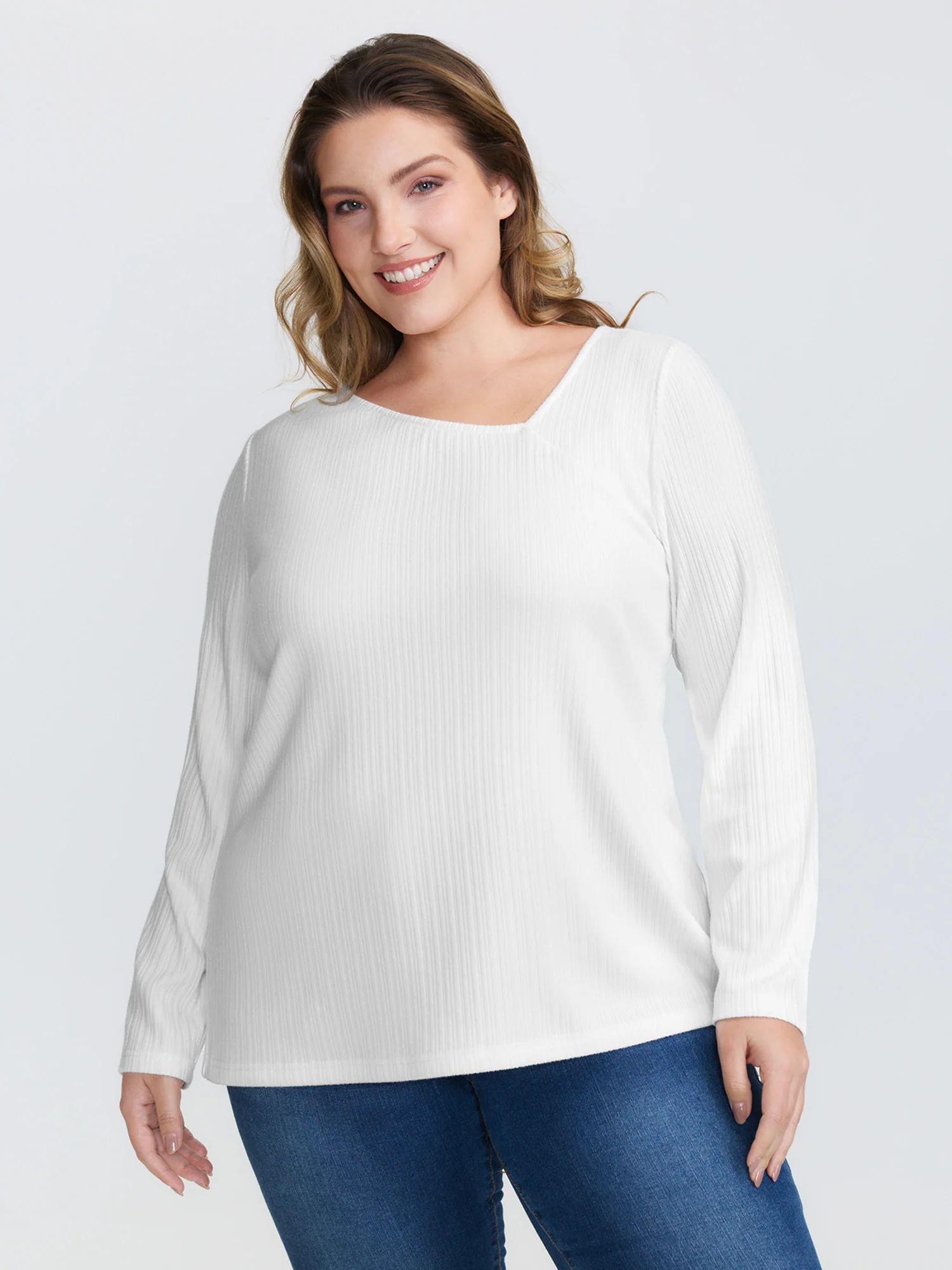 Super Stretchy Ribbed Asymmetrical Neck T-Shirt - Image 23