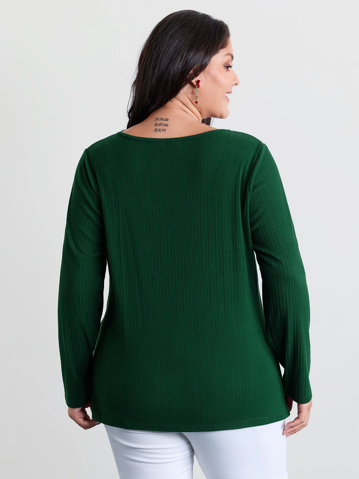 Super Stretchy Ribbed Asymmetrical Neck T-Shirt - Image 5
