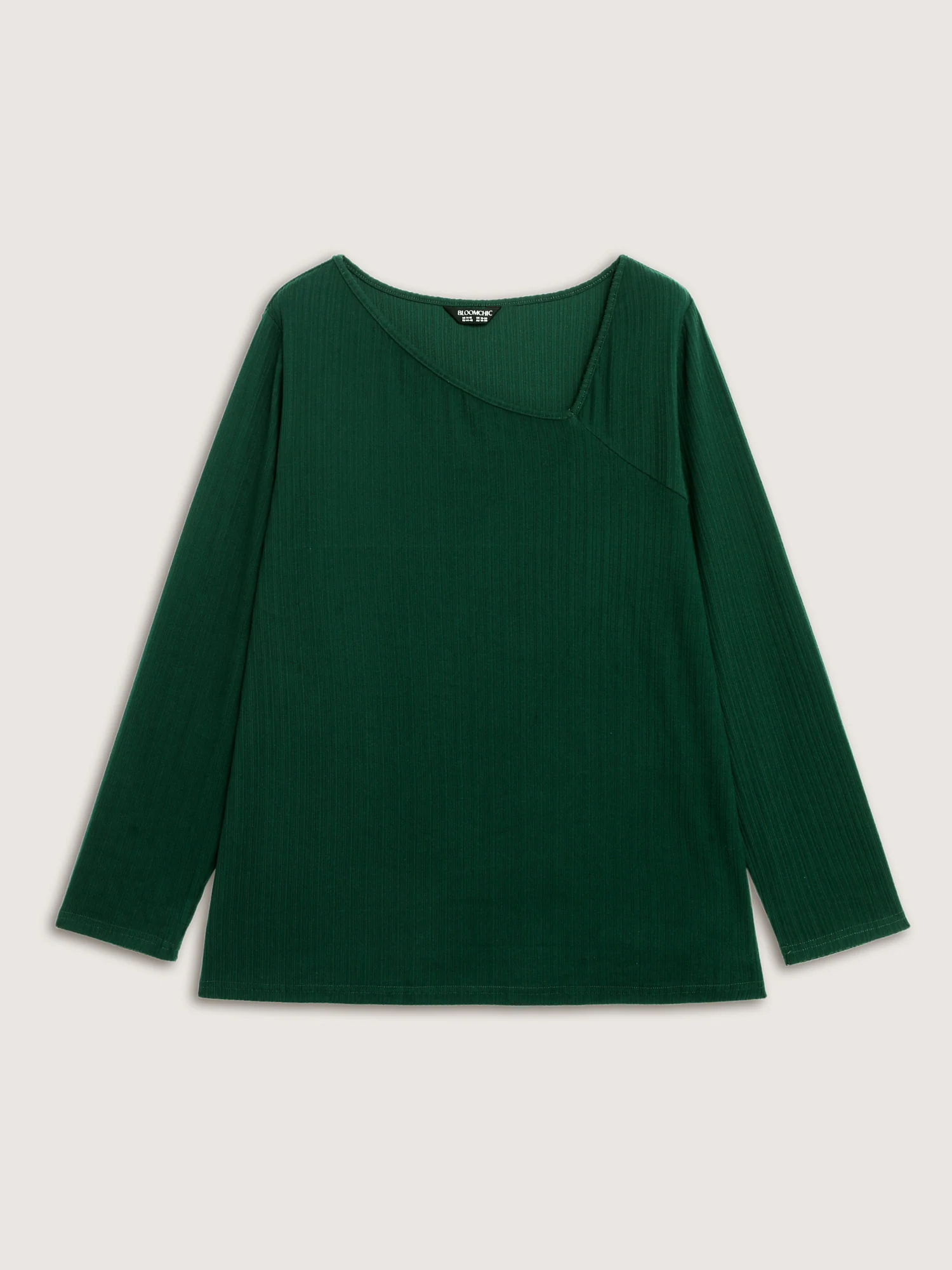 Super Stretchy Ribbed Asymmetrical Neck T-Shirt - Image 7