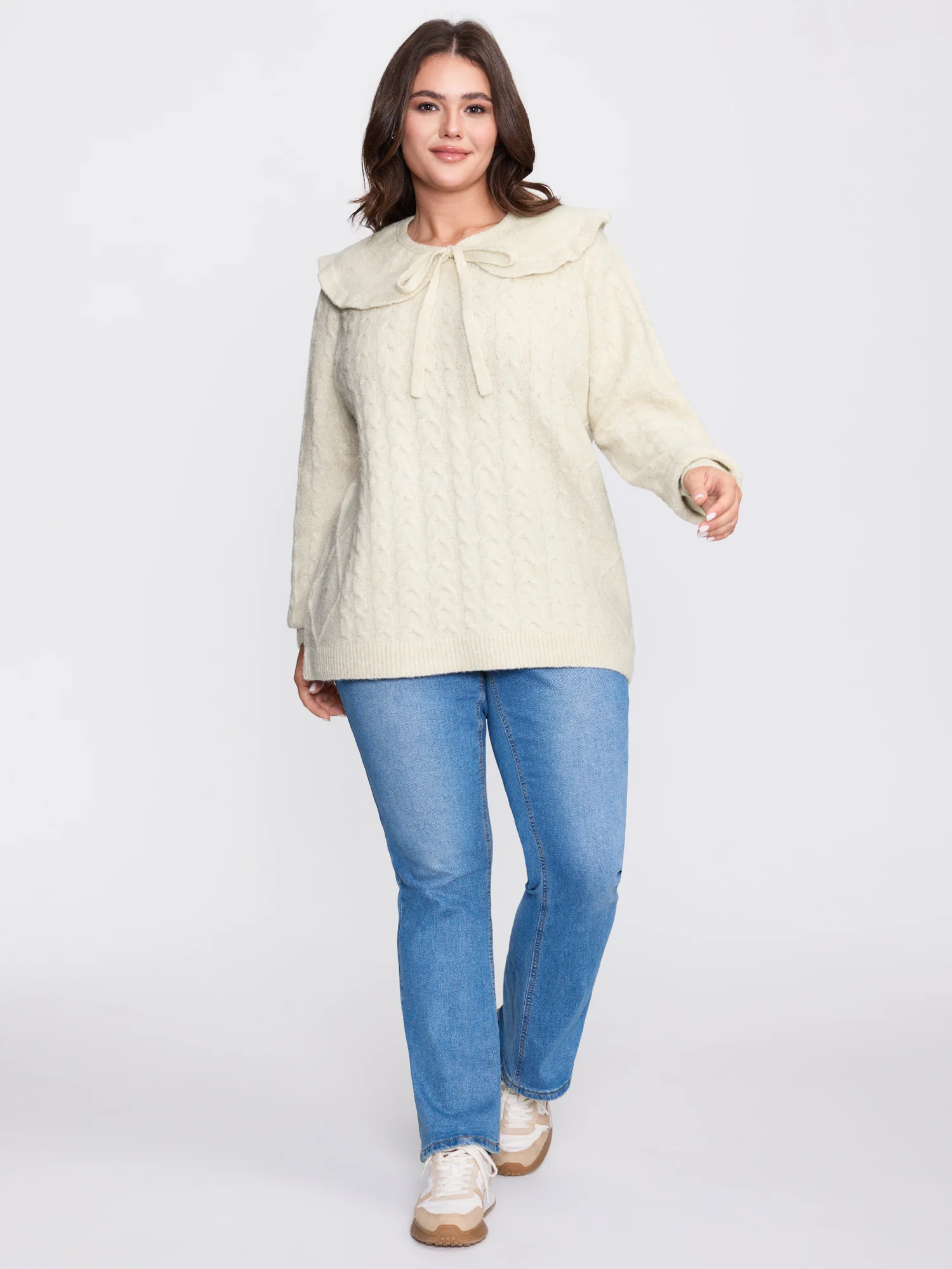 Supersoft 2-in-1 Cable Knit Shawl-Tie Pullover - Image 3
