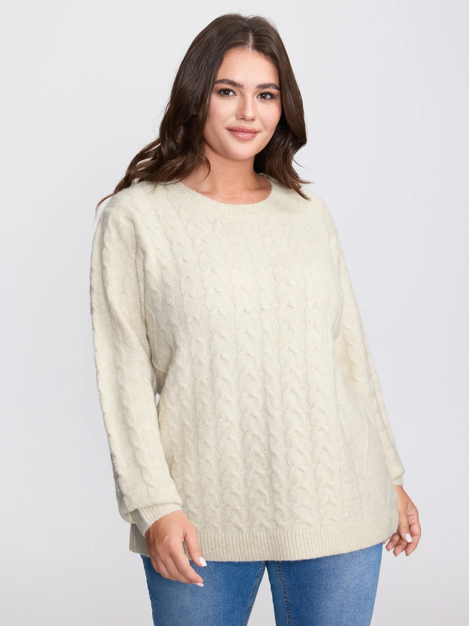 Supersoft 2-in-1 Cable Knit Shawl-Tie Pullover - Image 4