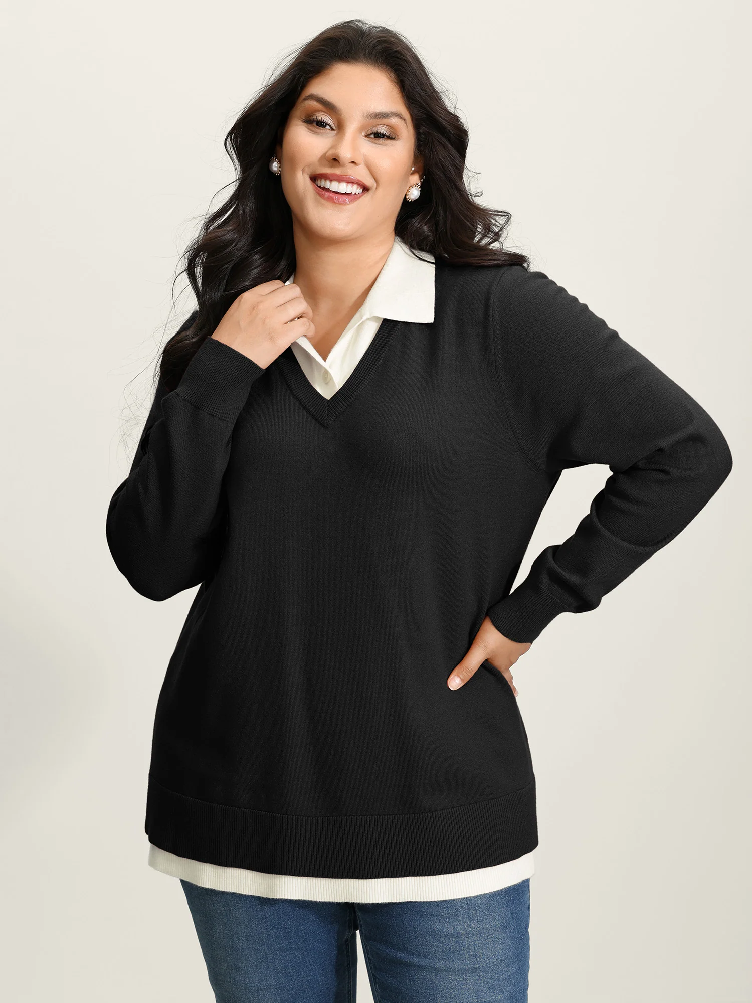 Supersoft 2-in-1 Polo Collar Color Contrast Pullover - Image 2