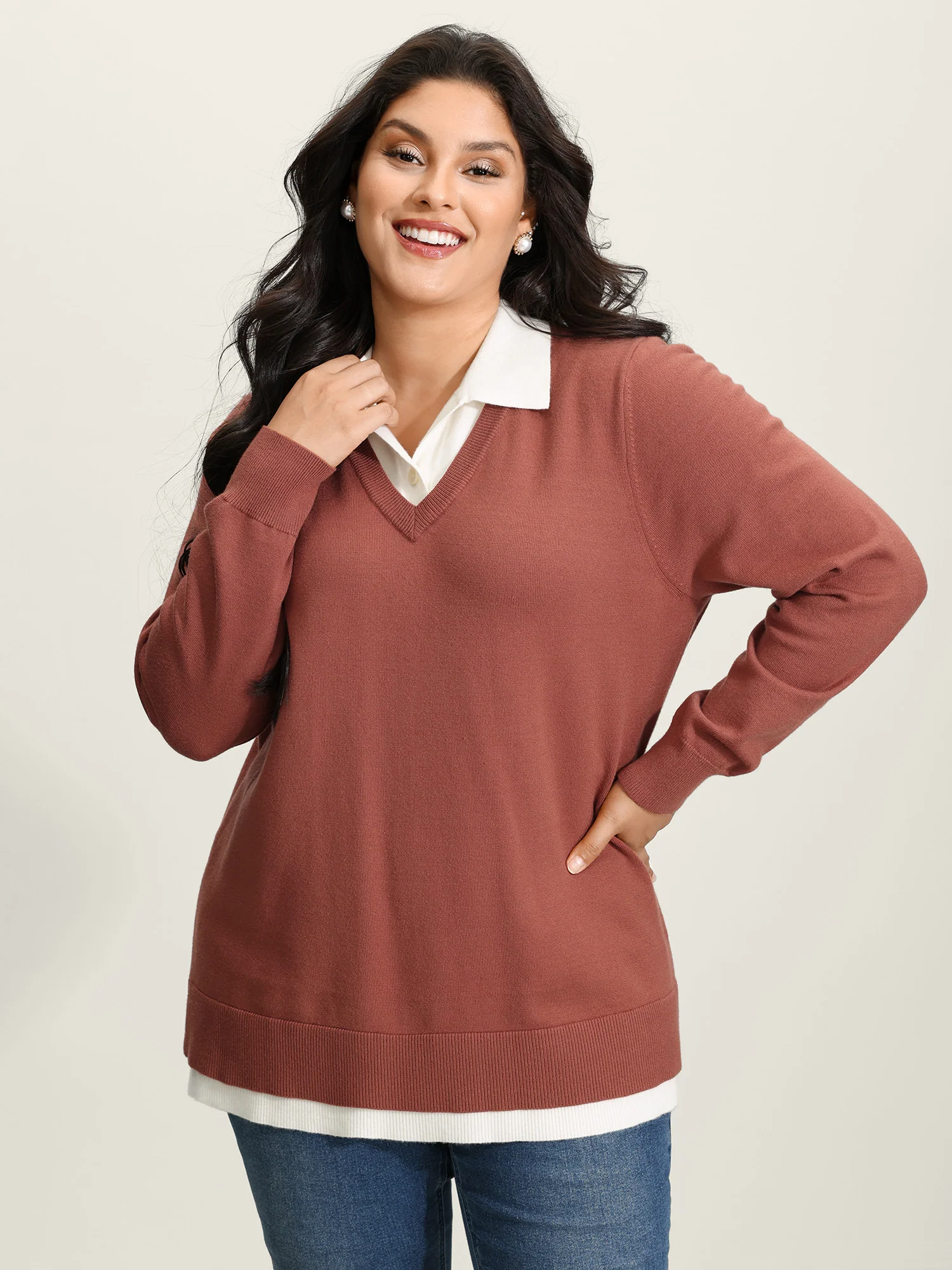 Supersoft 2-in-1 Polo Collar Color Contrast Pullover - Image 6