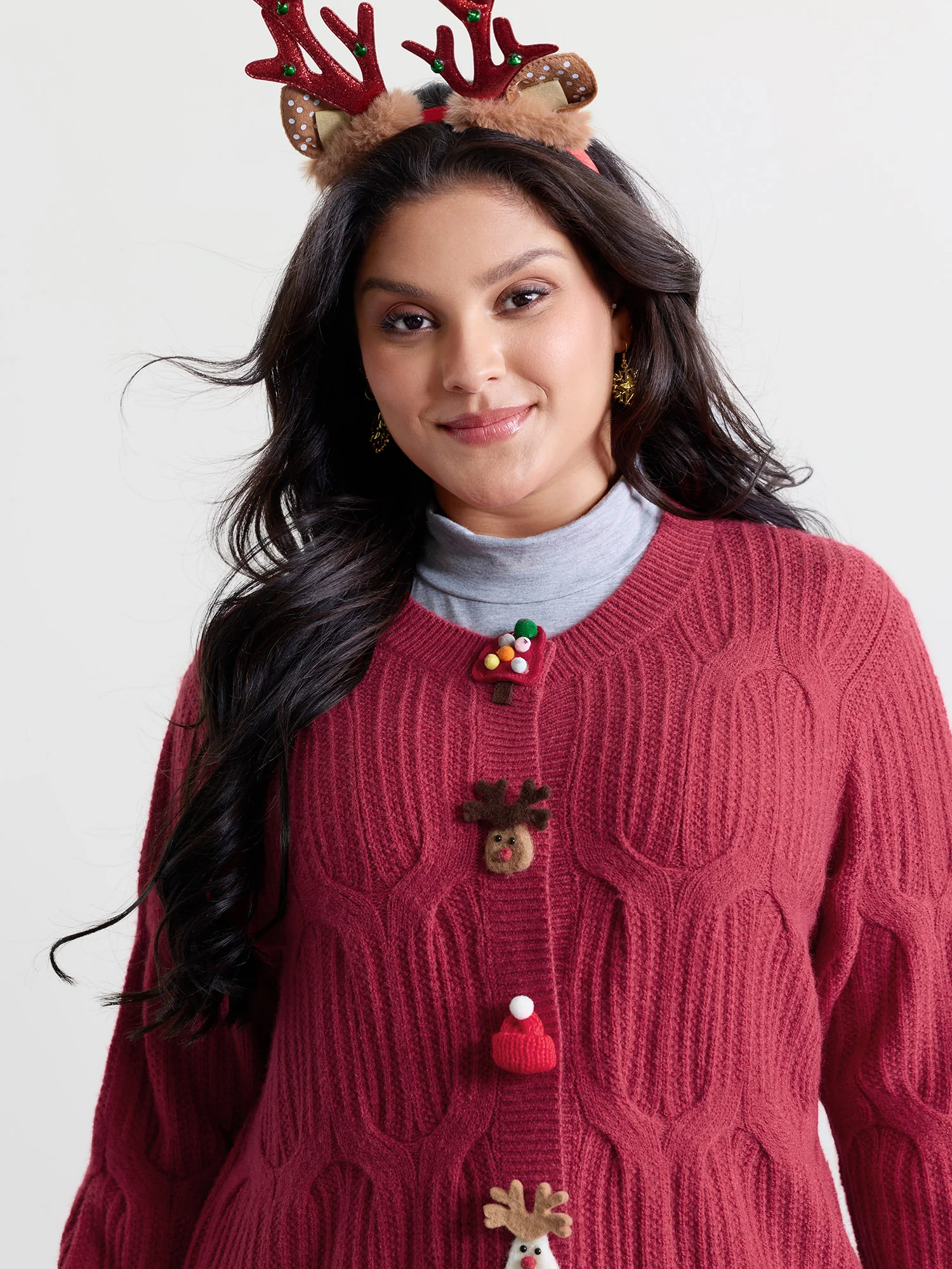 Supersoft 3D Button Cozy Holiday Knit Cardigan - Image 2