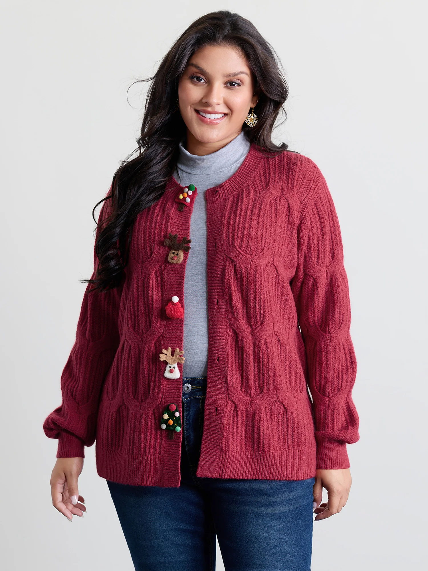 Supersoft 3D Button Cozy Holiday Knit Cardigan - Image 4