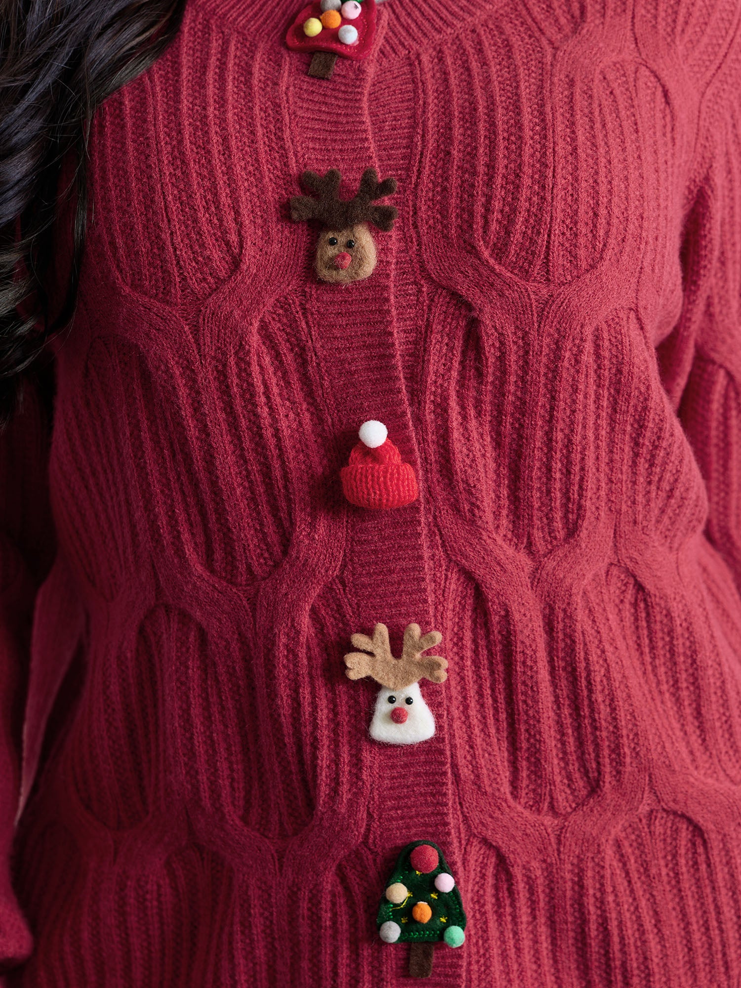 Supersoft 3D Button Cozy Holiday Knit Cardigan - Image 5
