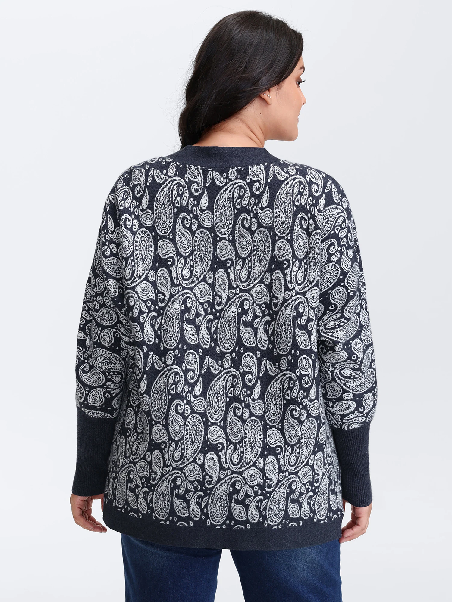 Supersoft Arc Hem Paisley Print Pocket Knit Cardigan - Image 4