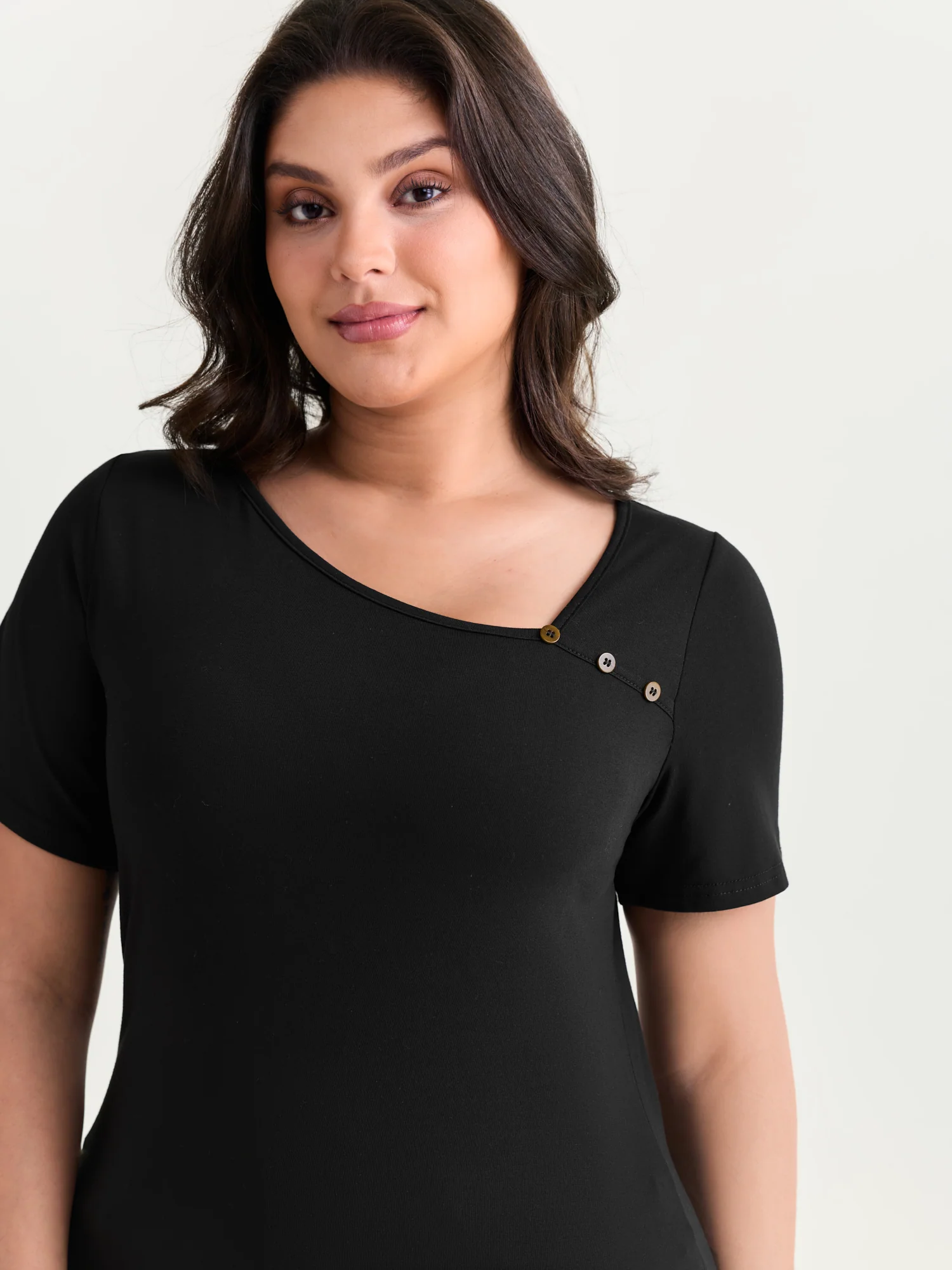 Supersoft Asymmetrical Neckline Fitted T-Shirt - Image 2