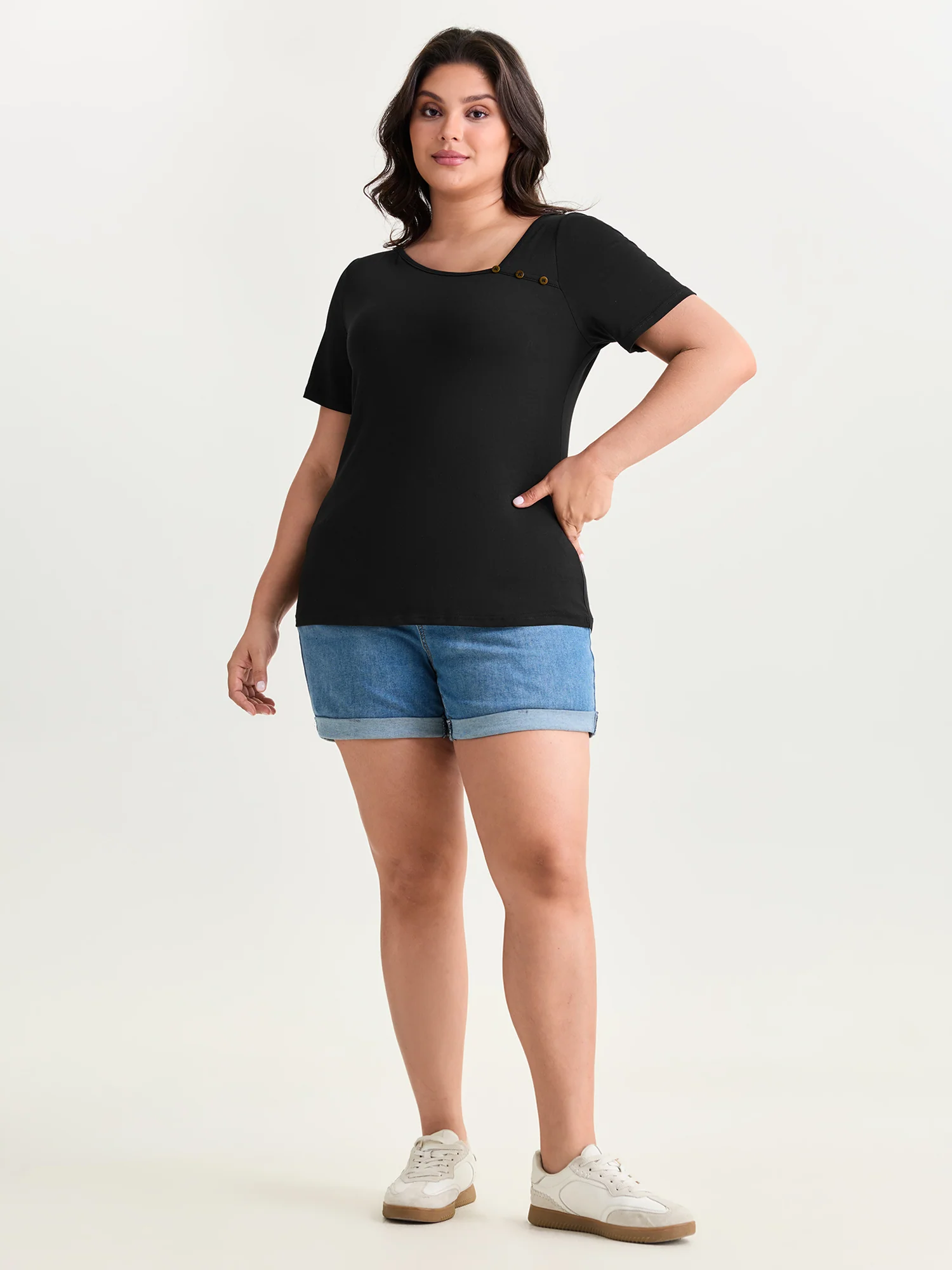 Supersoft Asymmetrical Neckline Fitted T-Shirt - Image 3