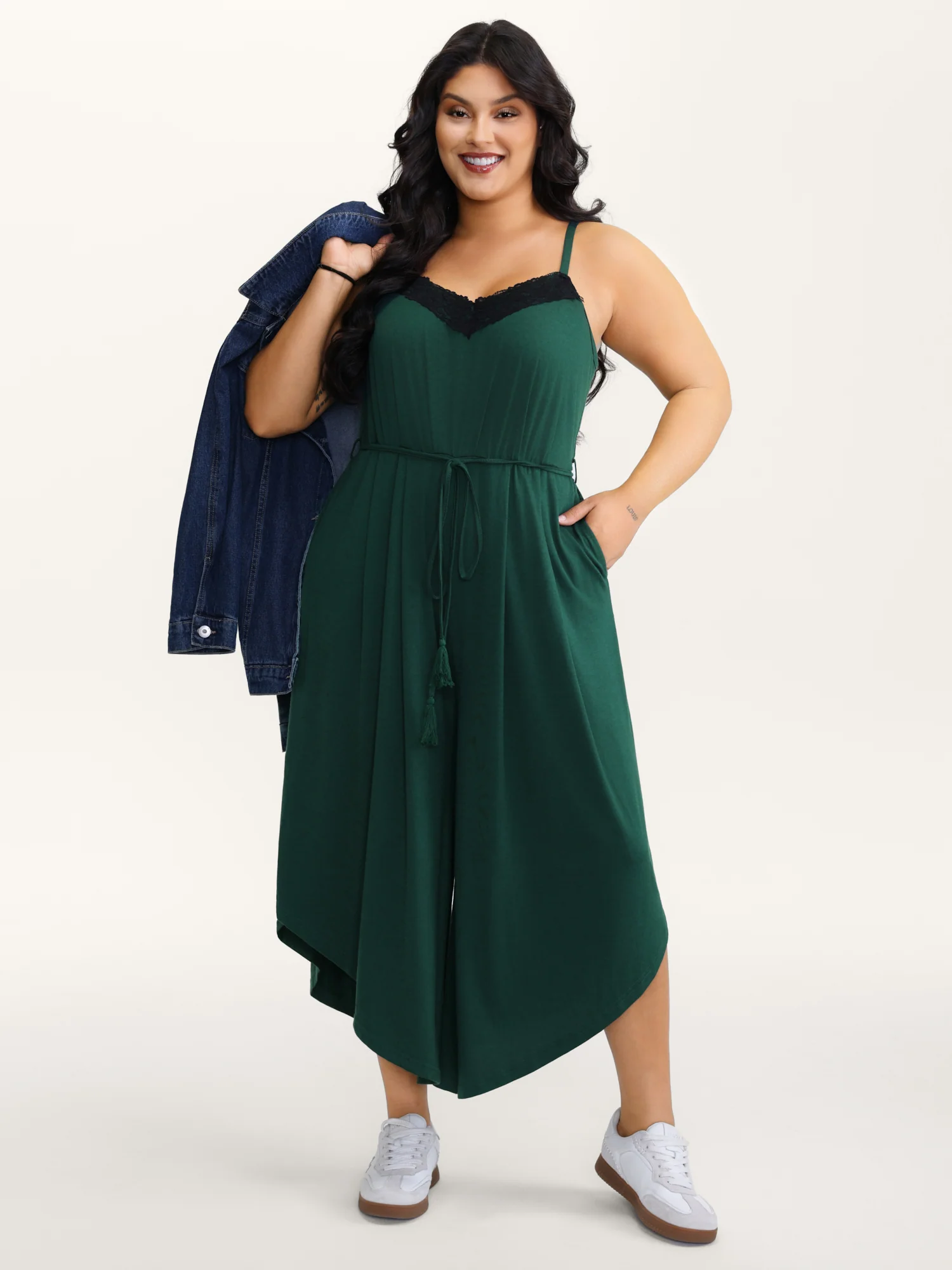Supersoft Backless Crosstie Asymmetrical Hem Lace Jumpsuit - Image 3