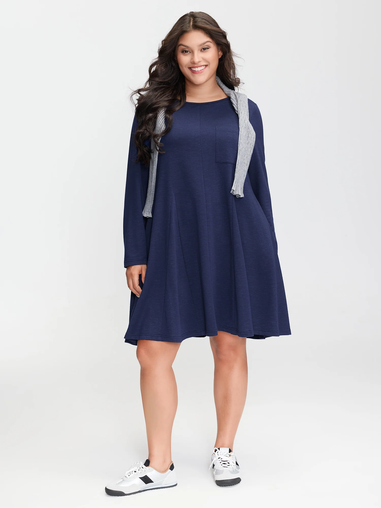 Supersoft Bamboo Textured Waist-Defining Midi Dress - Image 3