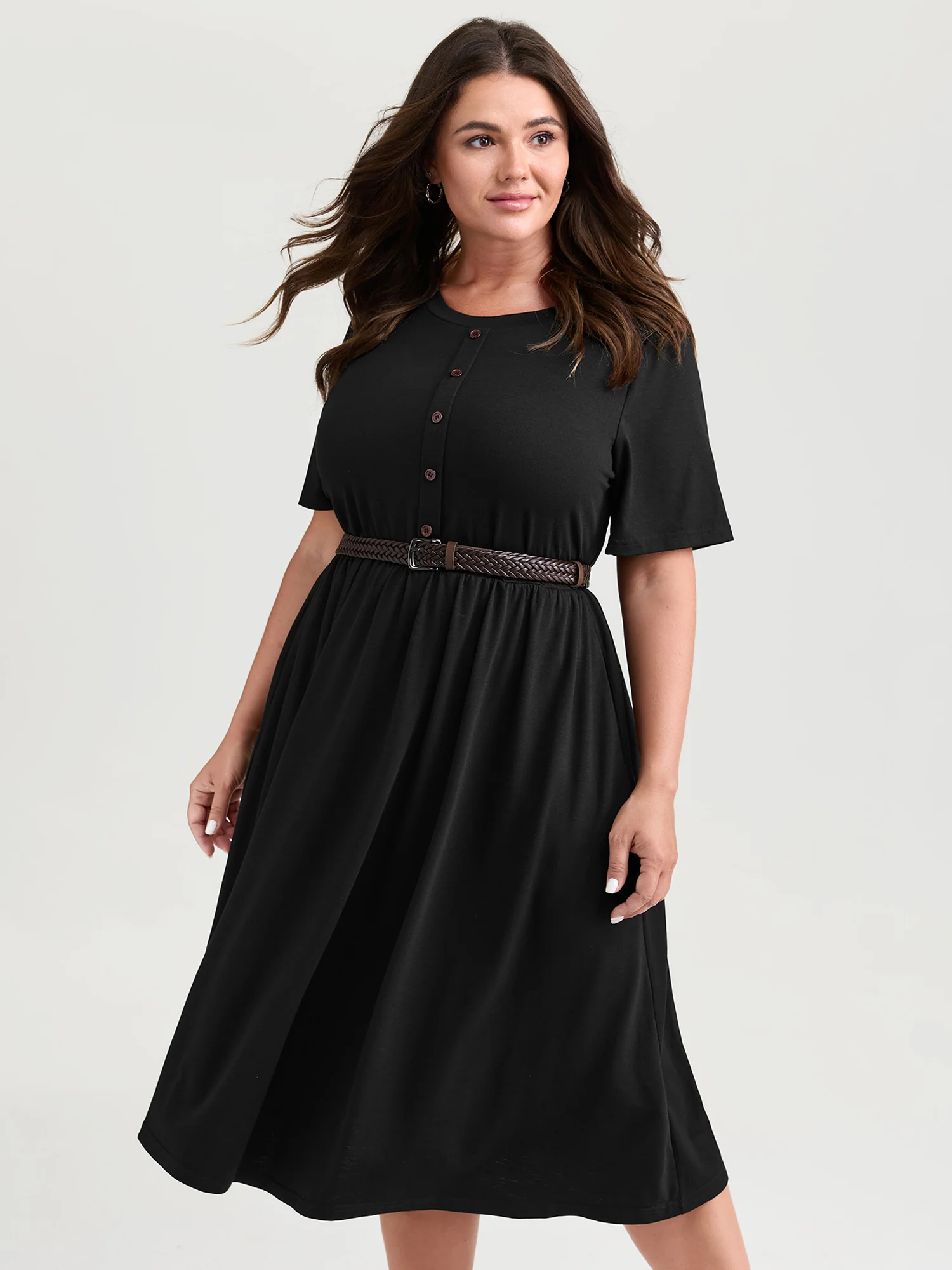Supersoft Belt Detail Button Midi Dress
