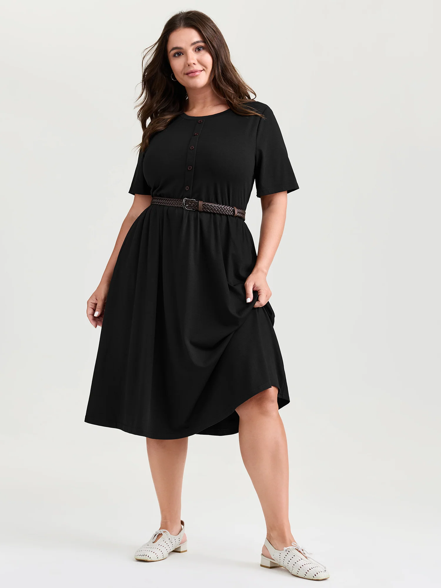 Supersoft Belt Detail Button Midi Dress - Image 3