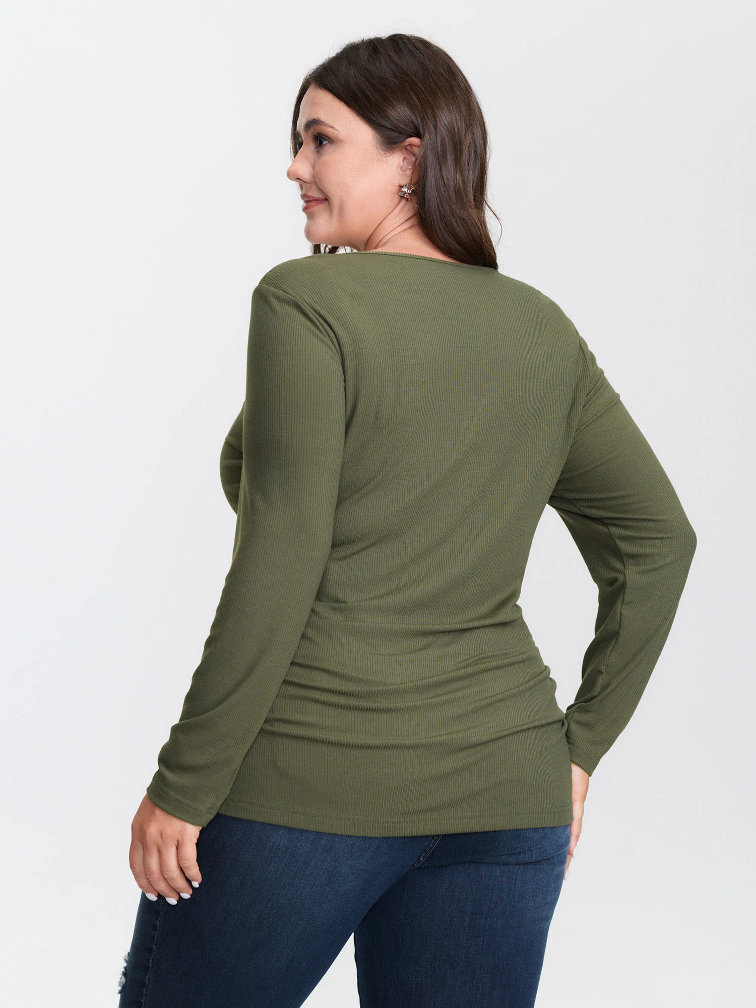 Supersoft Boat Neck Stretchy Ribbed Ruched T-Shirt - Image 5