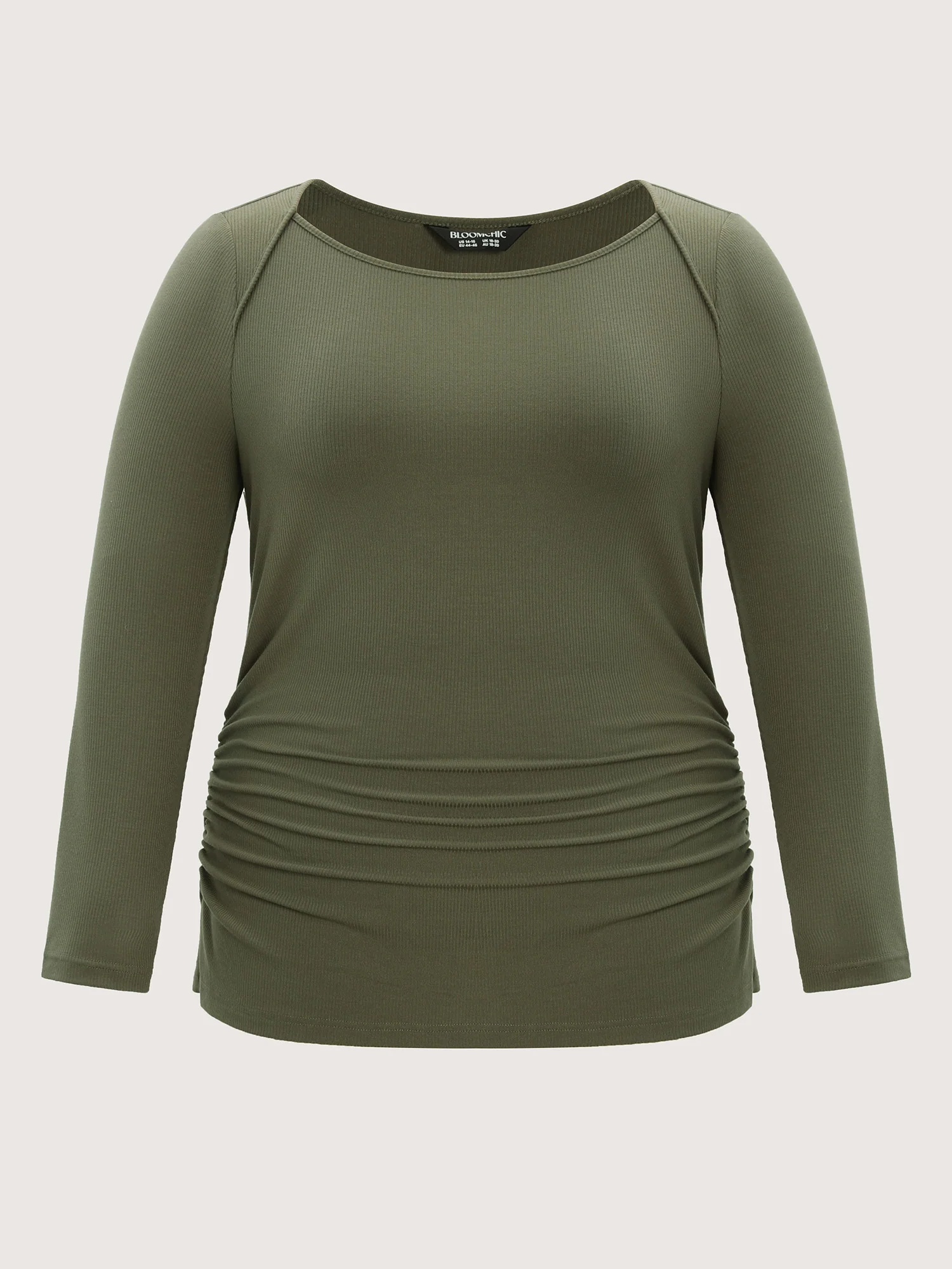 Supersoft Boat Neck Stretchy Ribbed Ruched T-Shirt - Image 8