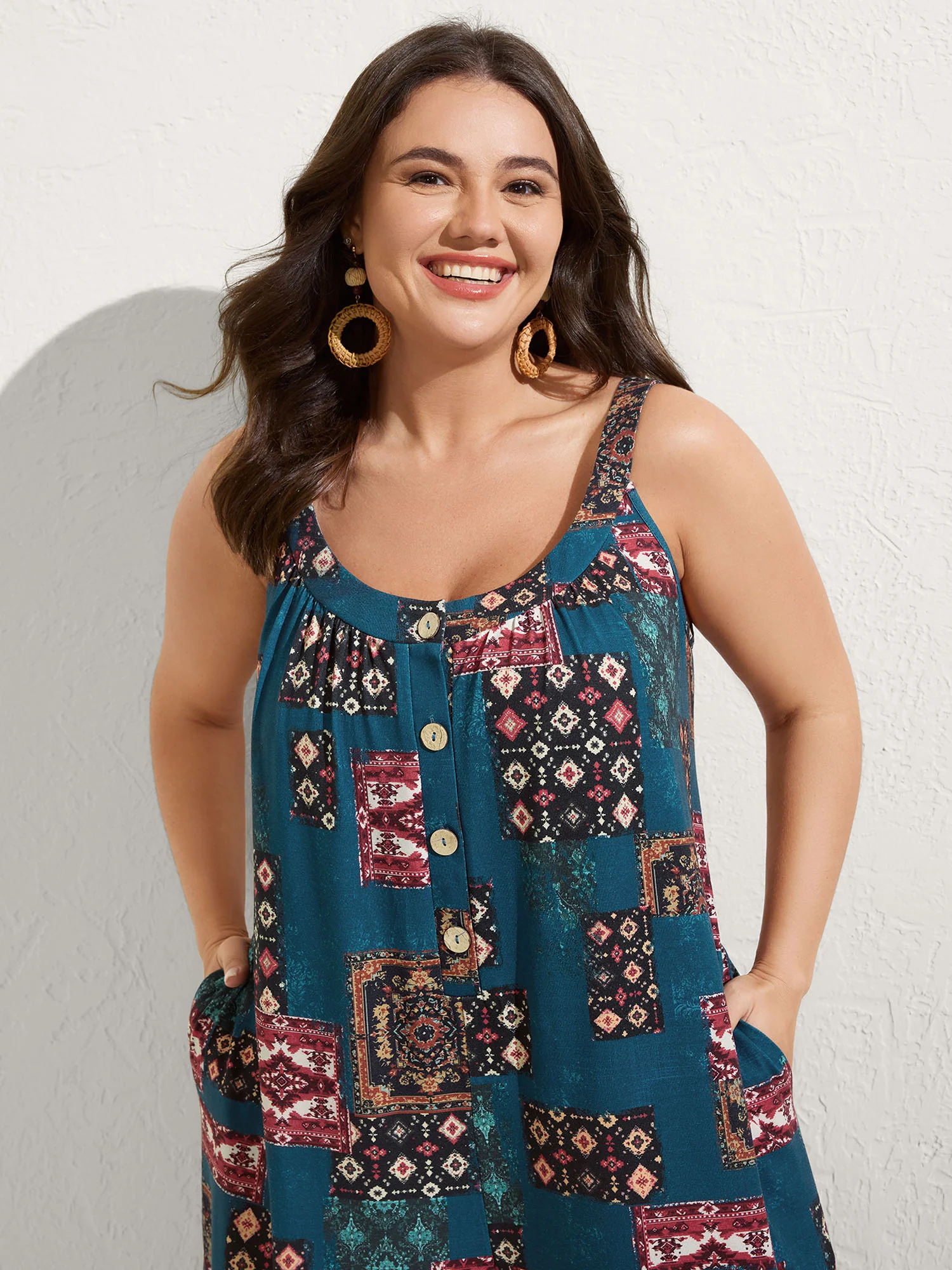 Supersoft Boho Collage Placket Pocket Jumpsuit - Image 2