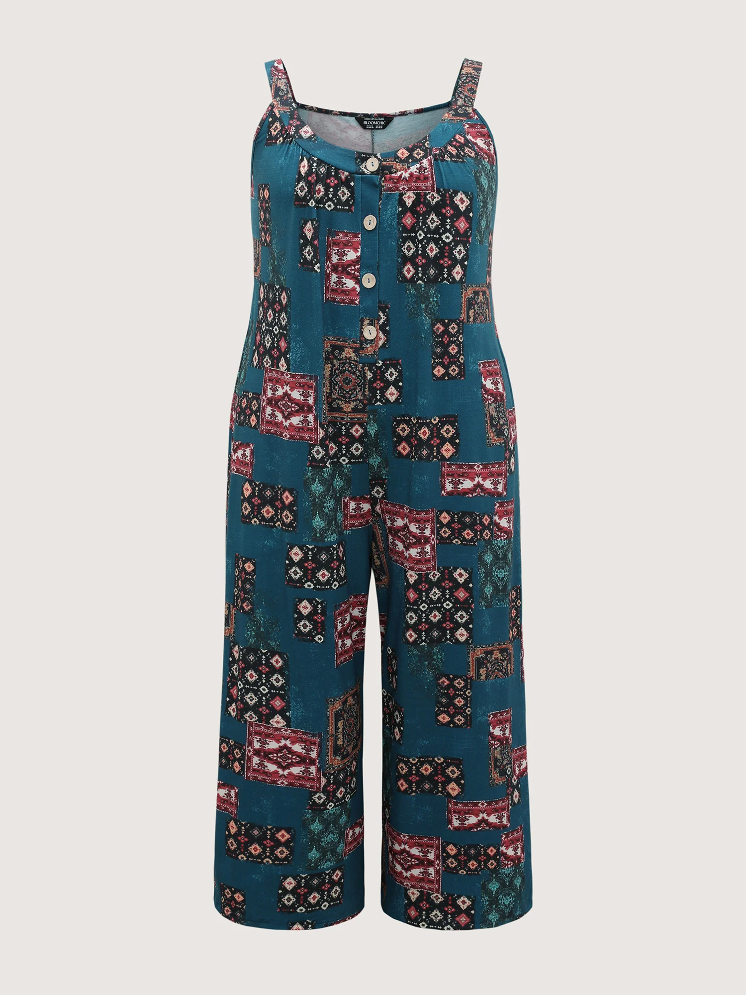 Supersoft Boho Collage Placket Pocket Jumpsuit - Image 7