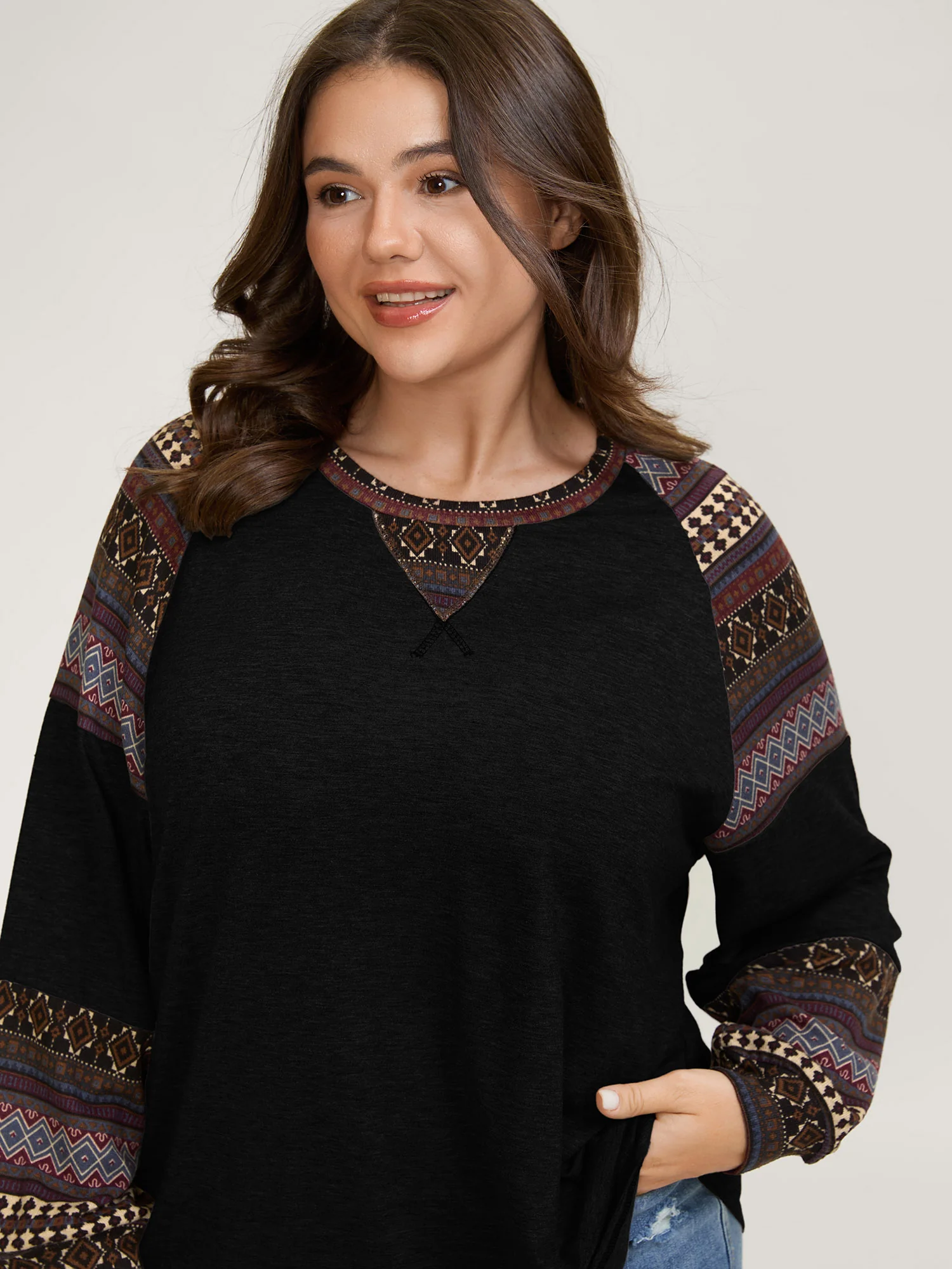 Supersoft Boho Stripes Spliced T-Shirt - Image 12
