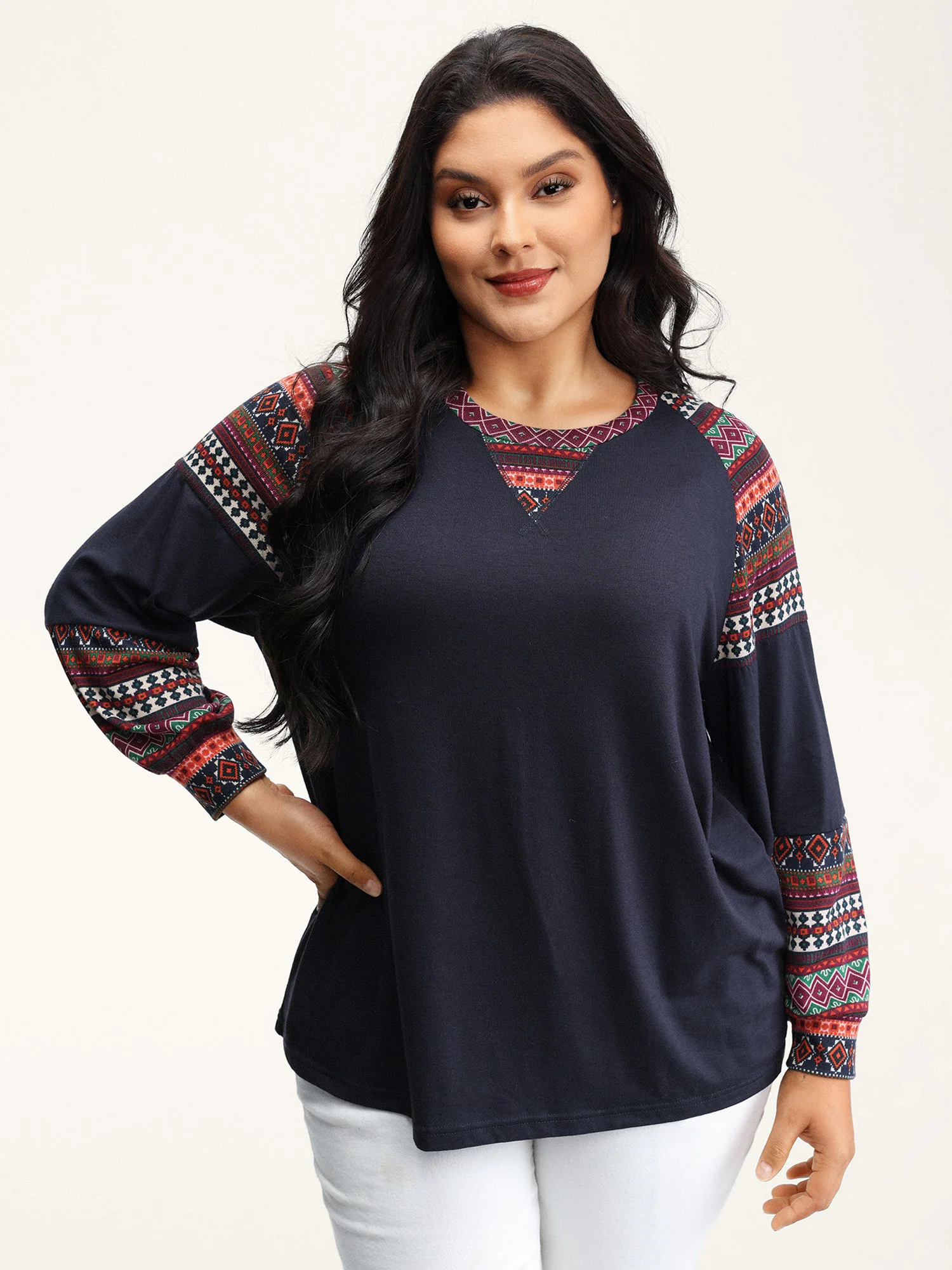 Supersoft Boho Stripes Spliced T-Shirt - Image 20