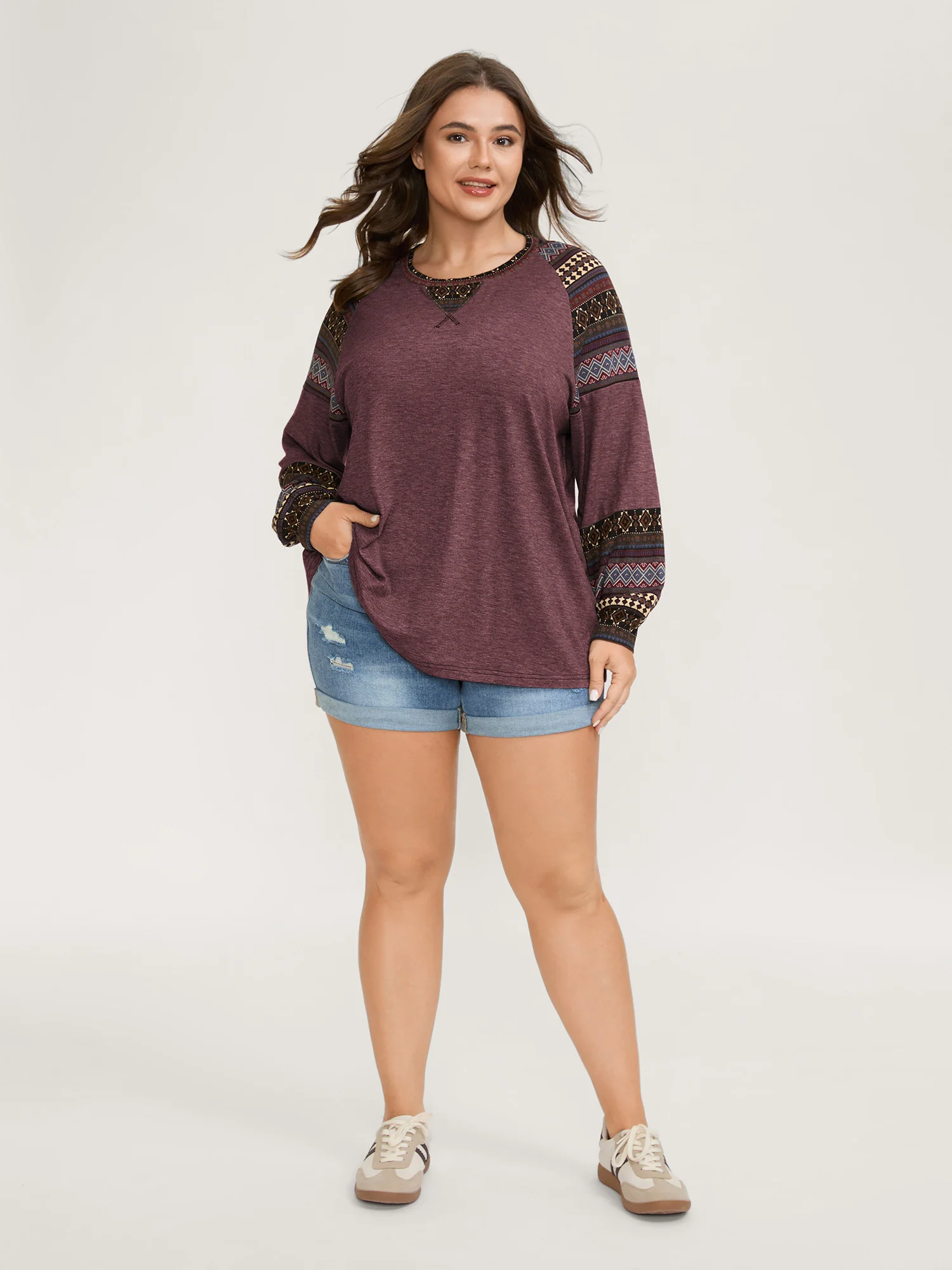 Supersoft Boho Stripes Spliced T-Shirt - Image 3