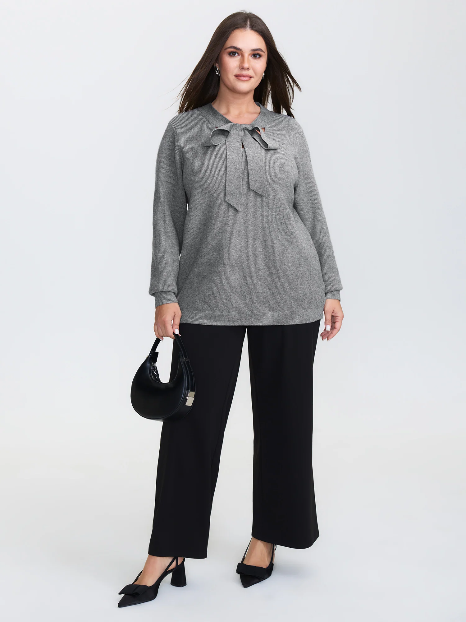 Supersoft Bowknot Neckline Ribbed Cut-Out Pullover - Image 2