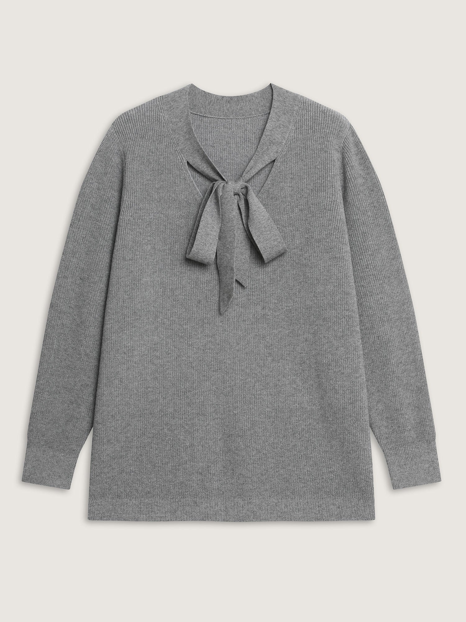 Supersoft Bowknot Neckline Ribbed Cut-Out Pullover - Image 5