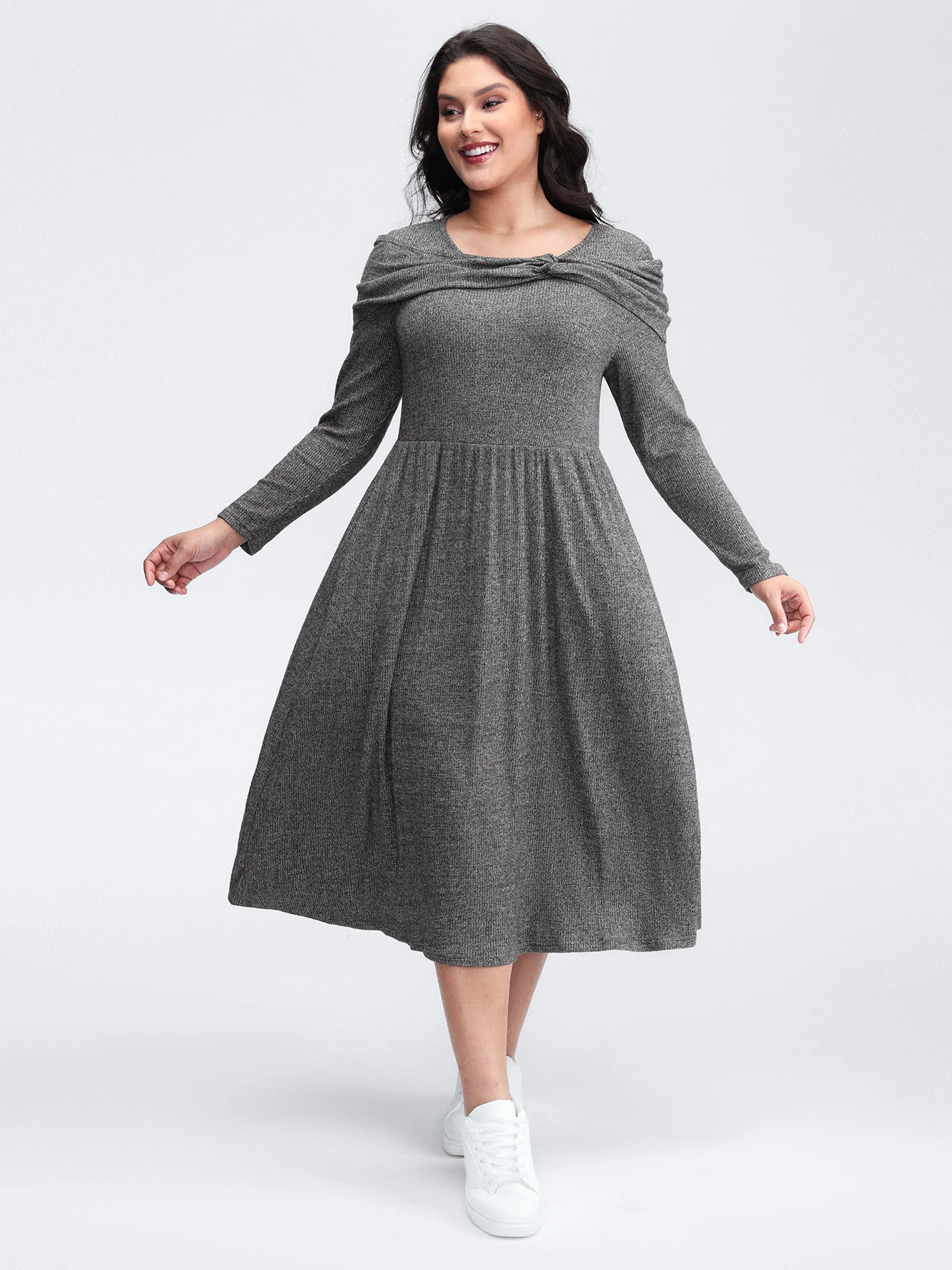 Supersoft Bowknot Stretchy Waist Midi Dress - Image 3