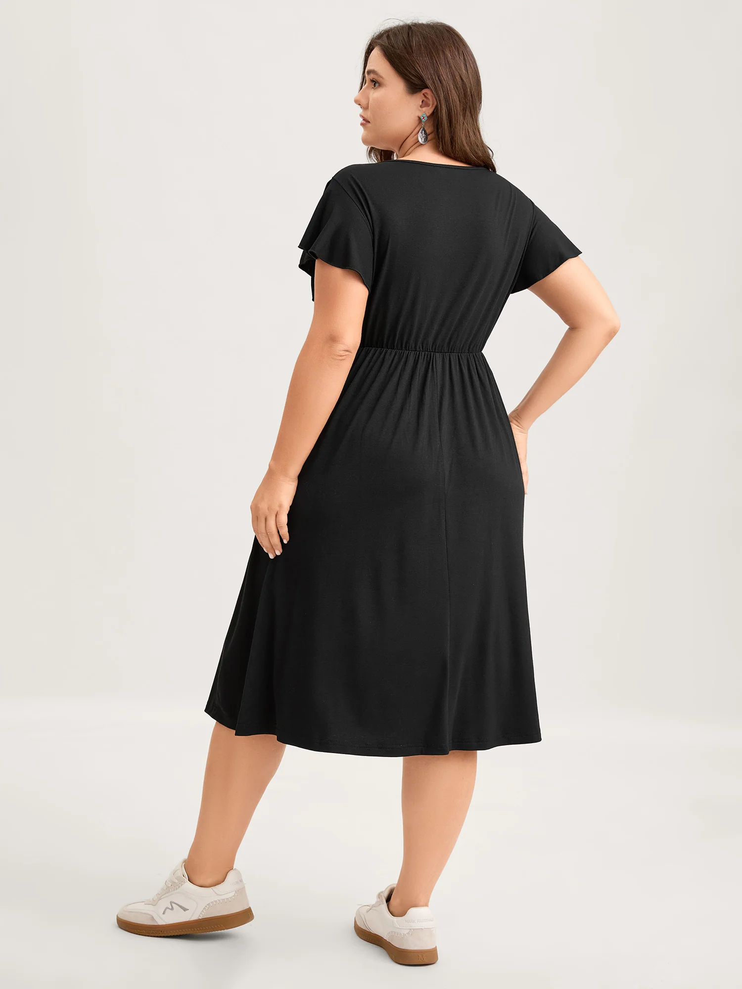 Supersoft Button Detail Deep V-Neck Mini Dress - Image 4