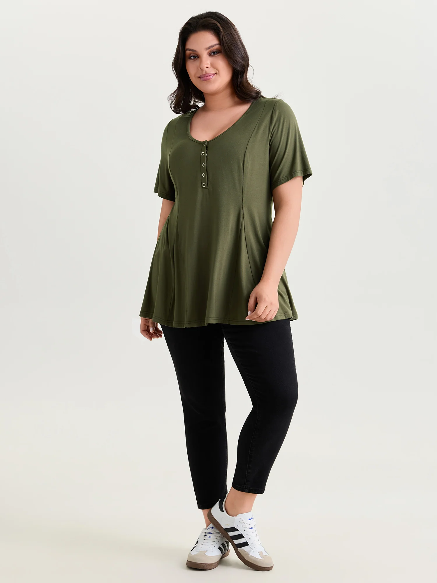 Supersoft Button Detail Fit And Flare T-Shirt - Image 3