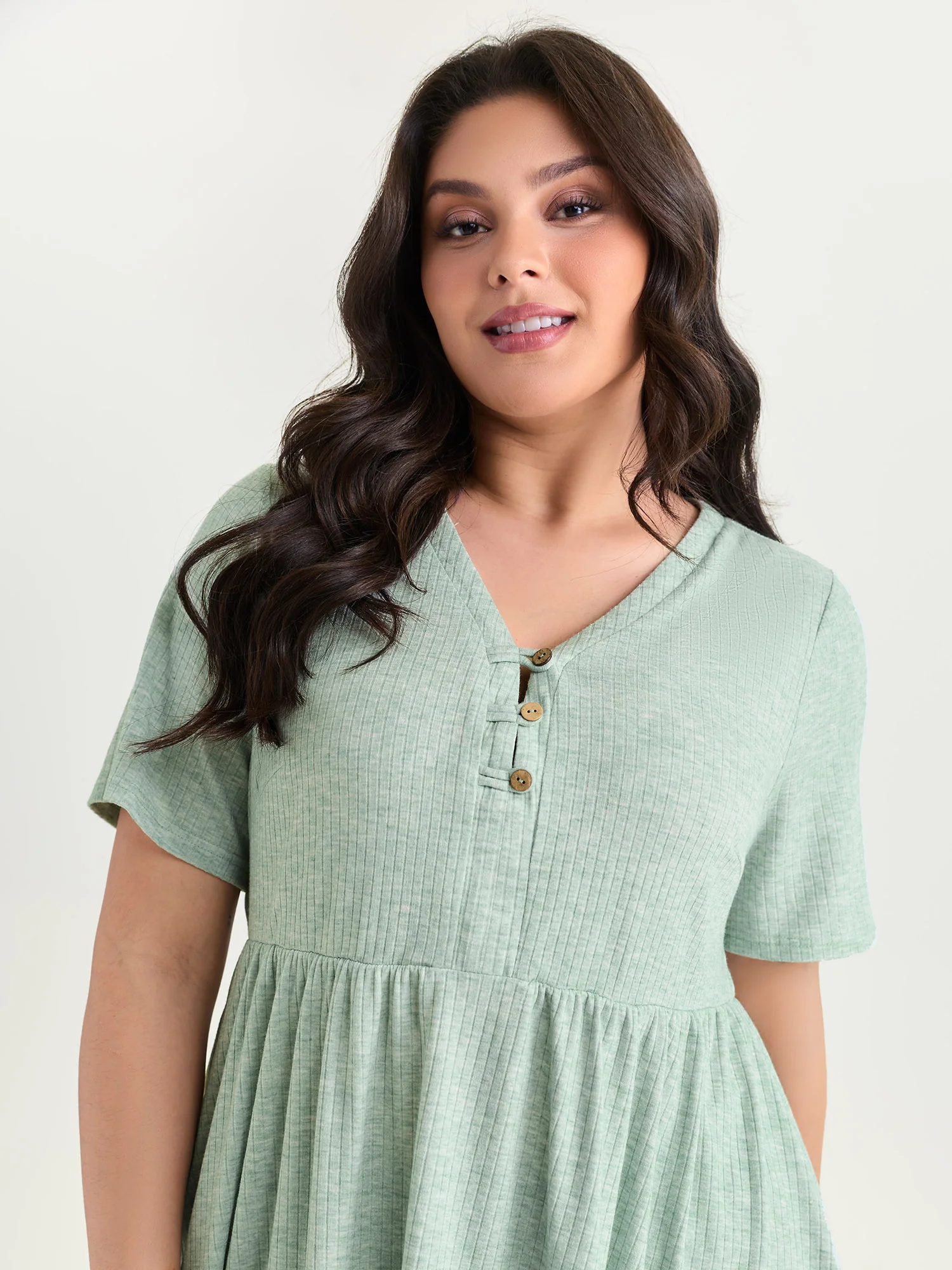 Supersoft Button Detail Plain Knit Top - Image 2