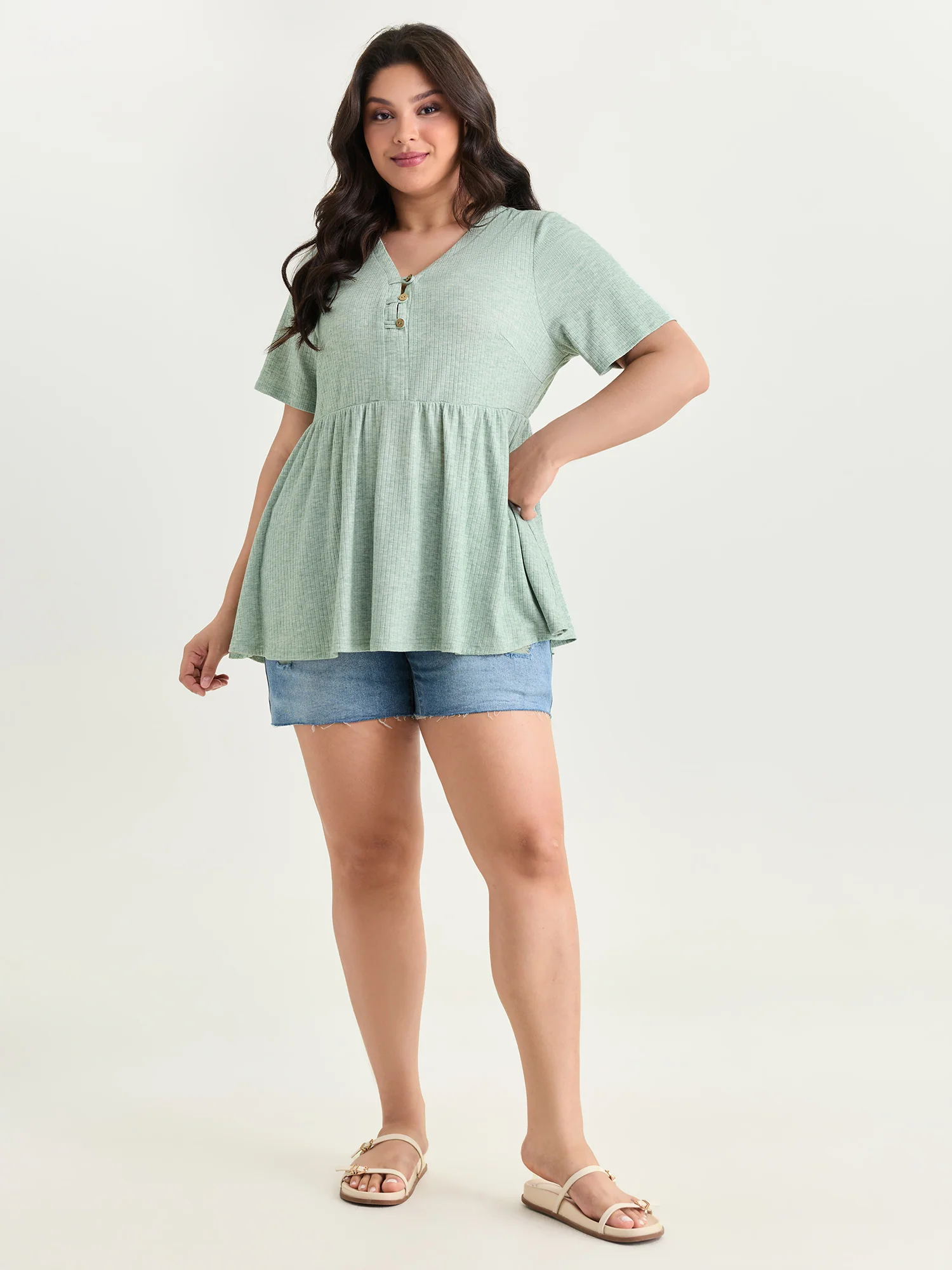 Supersoft Button Detail Plain Knit Top - Image 3