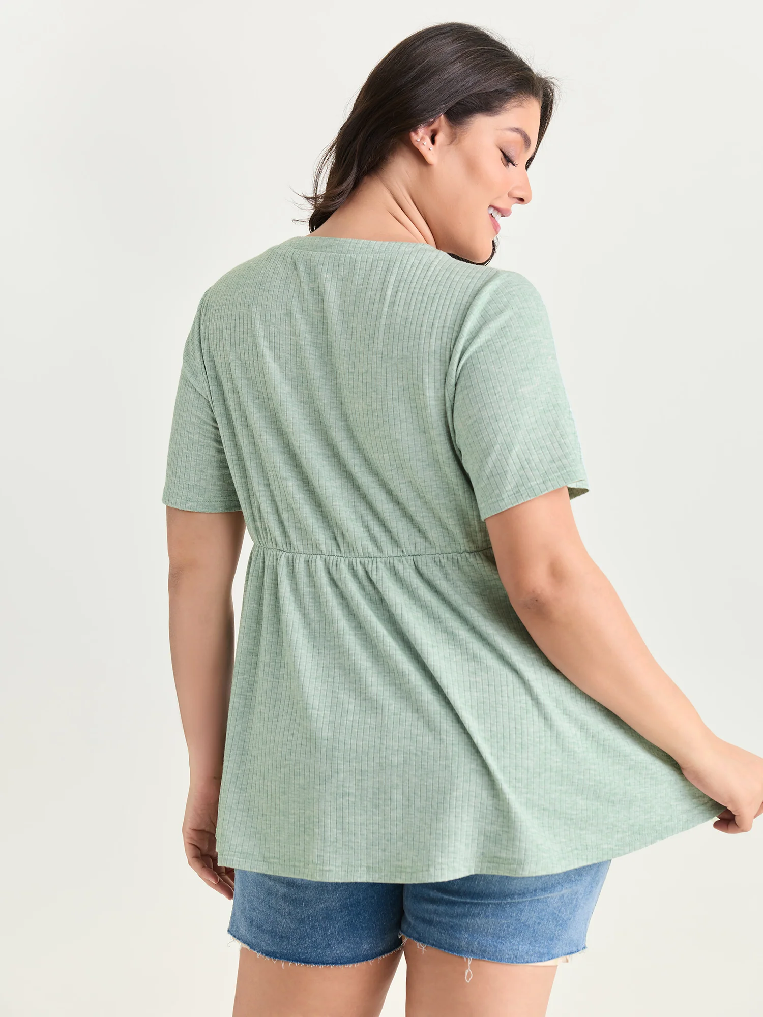 Supersoft Button Detail Plain Knit Top - Image 4
