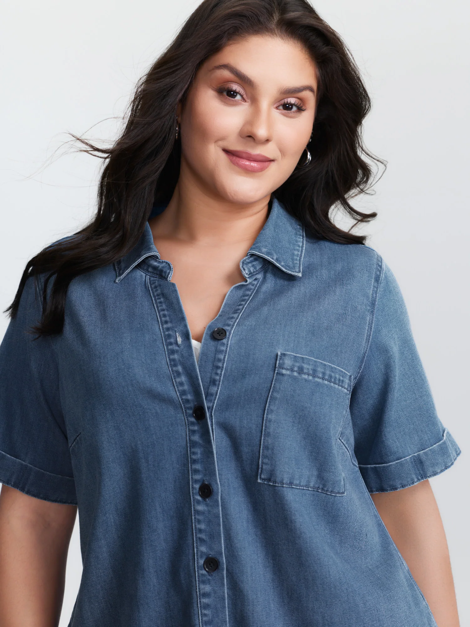 Supersoft Button-Down Denim Top - Image 2