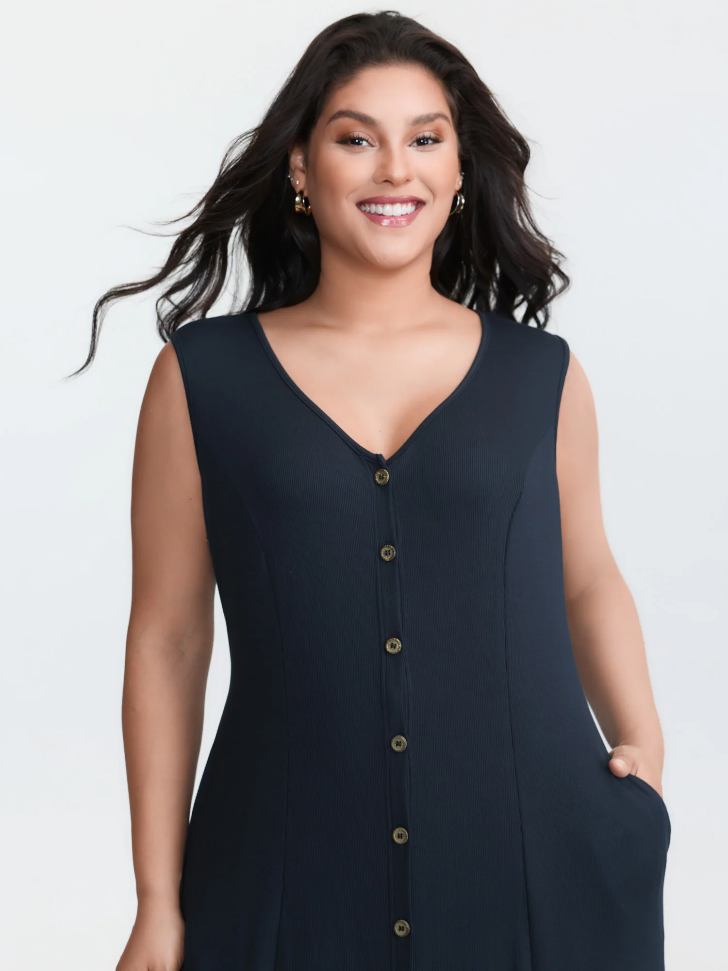 Supersoft Button-Down Sleeveless Midi Dress - Image 2
