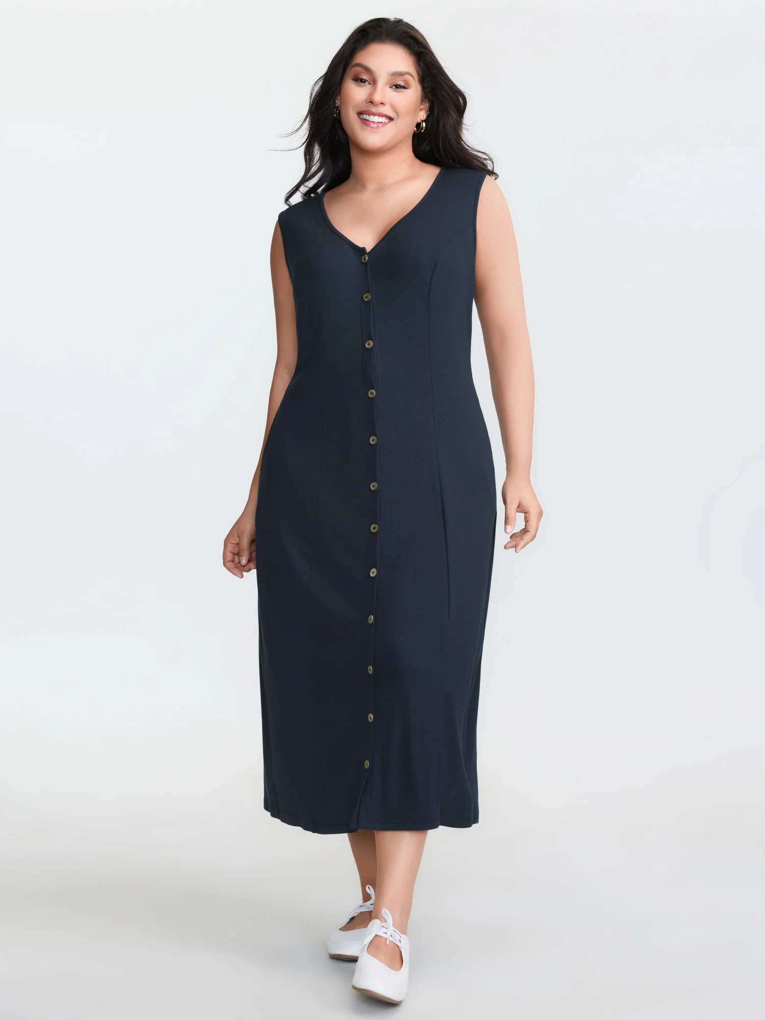 Supersoft Button-Down Sleeveless Midi Dress - Image 3