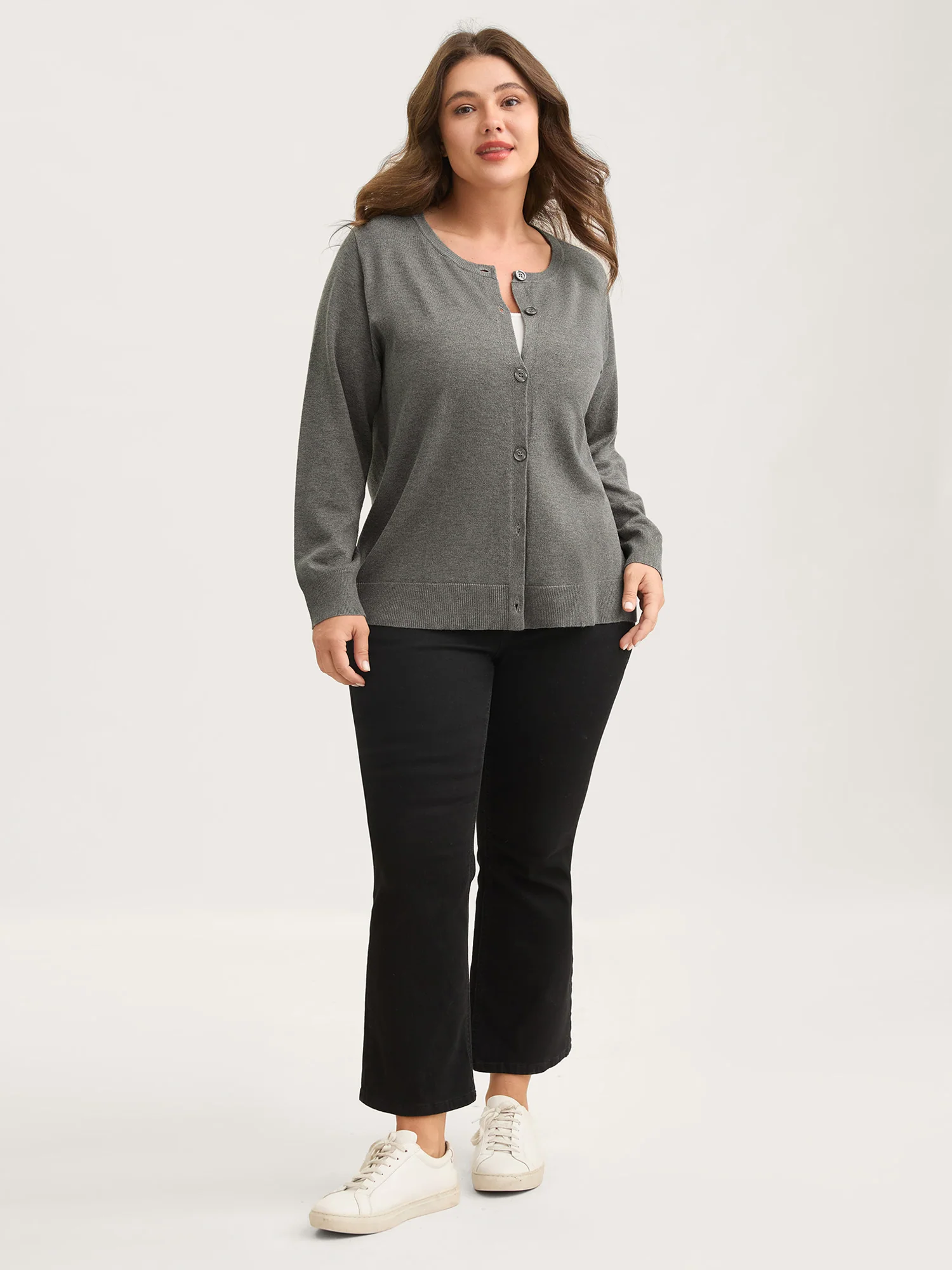 Supersoft Button Round Neck Lightweight Cardigan - Image 2