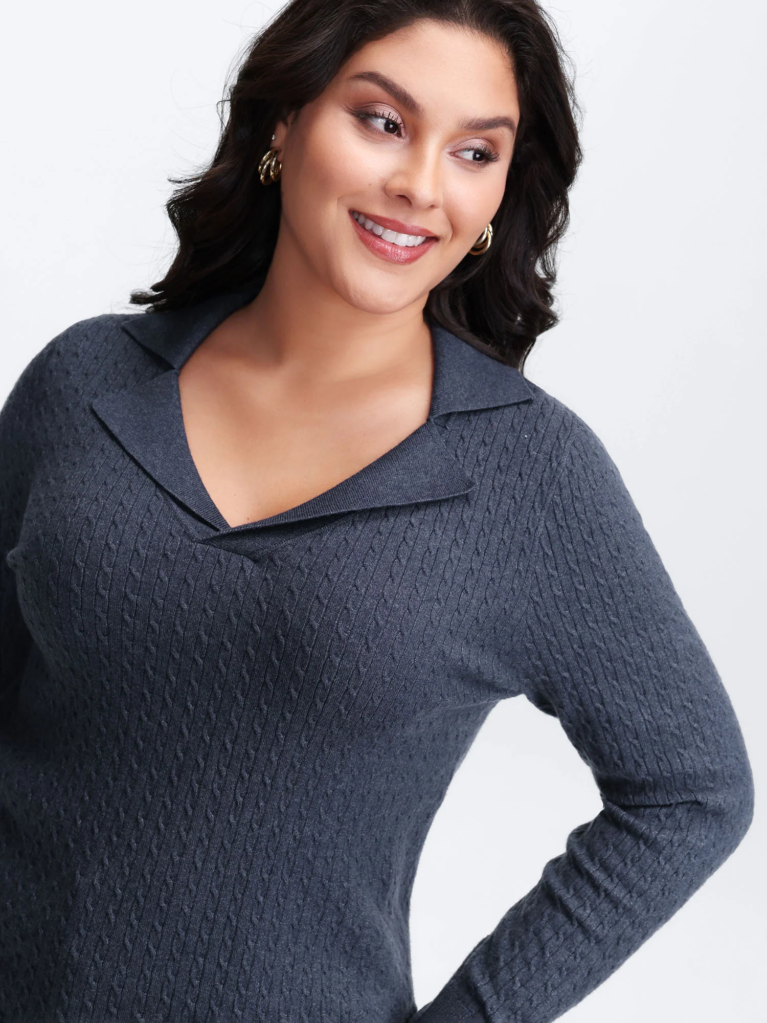 Supersoft Cable Knit Blazer Collar Fitted Pullover - Image 2