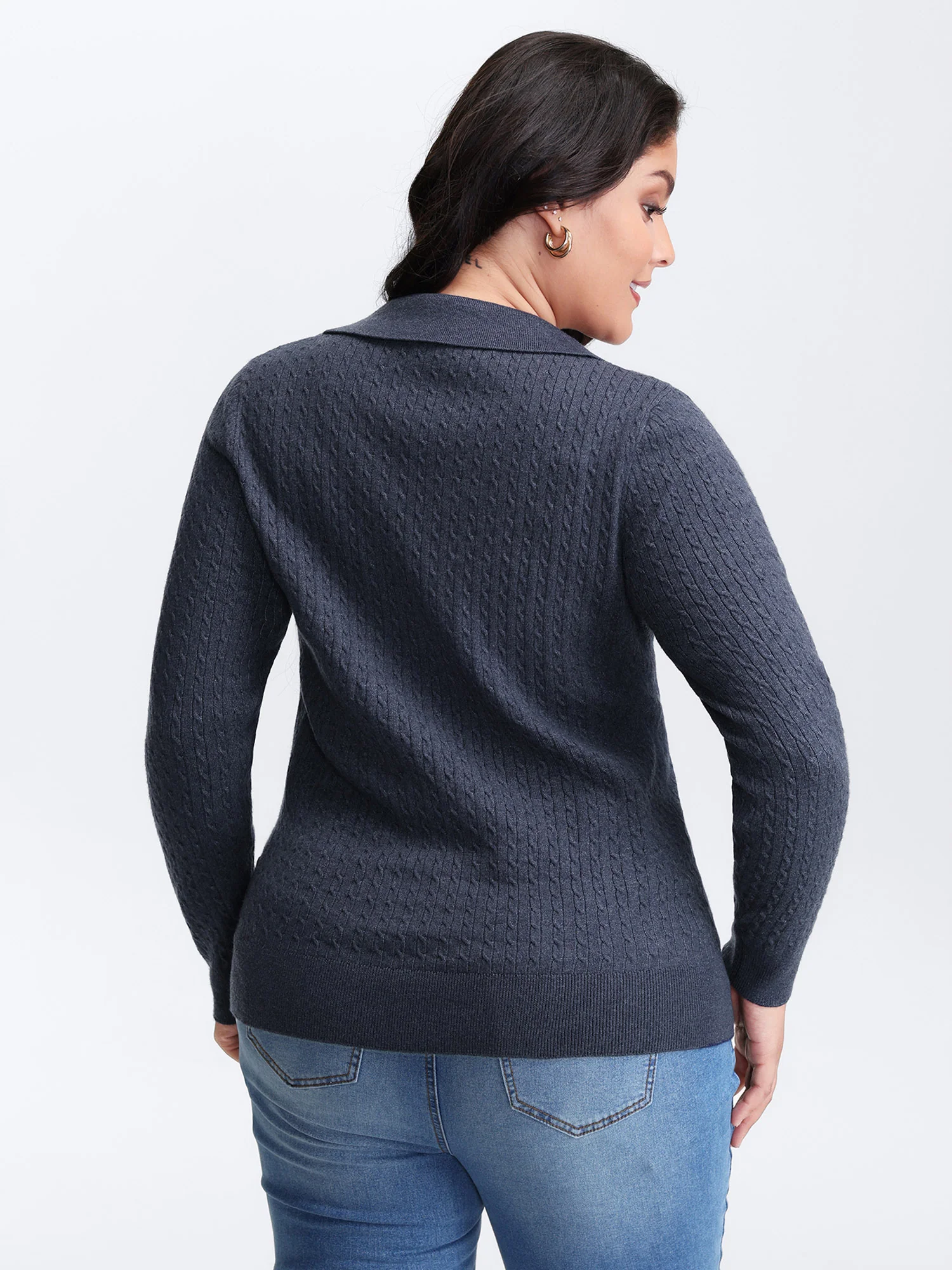 Supersoft Cable Knit Blazer Collar Fitted Pullover - Image 5