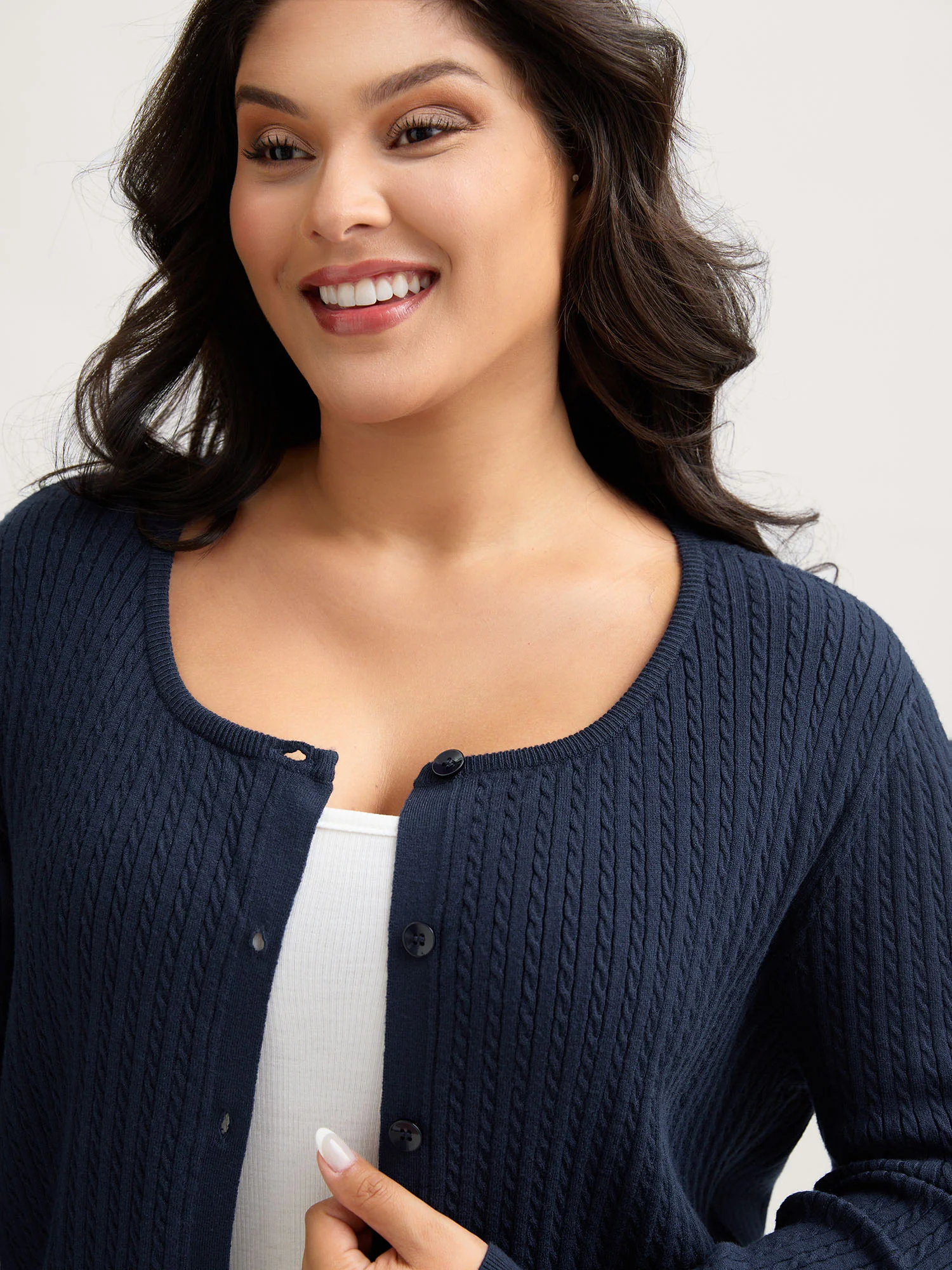 Supersoft Cable Knit Button Solid Cardigan - Image 3