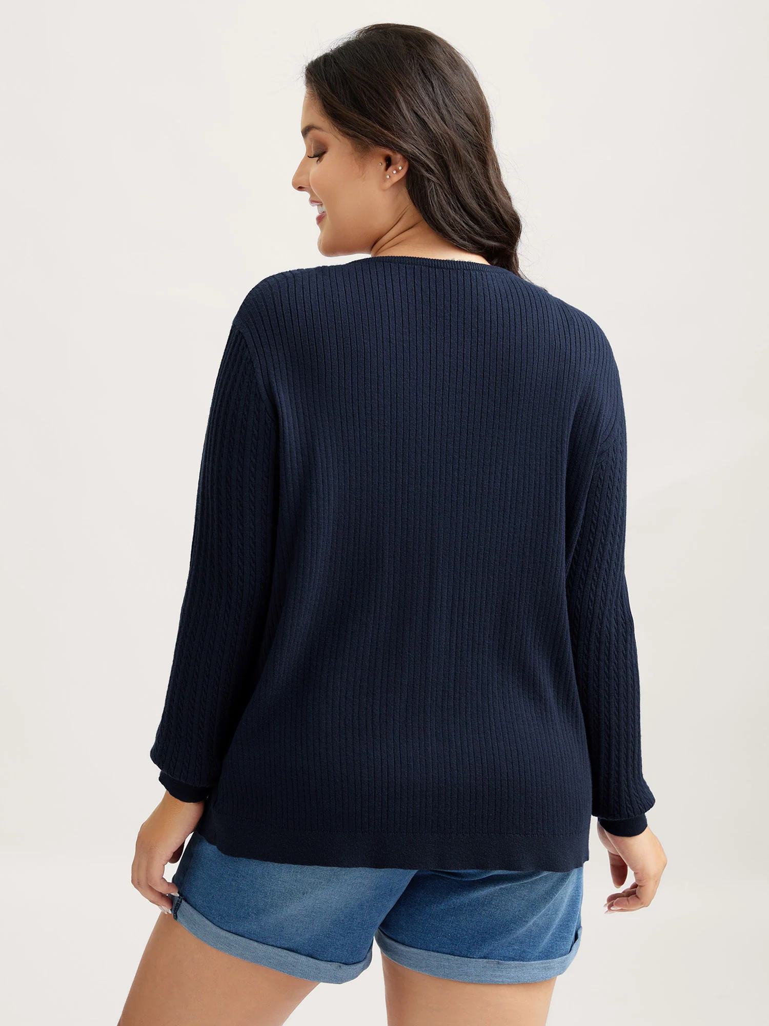 Supersoft Cable Knit Button Solid Cardigan - Image 4