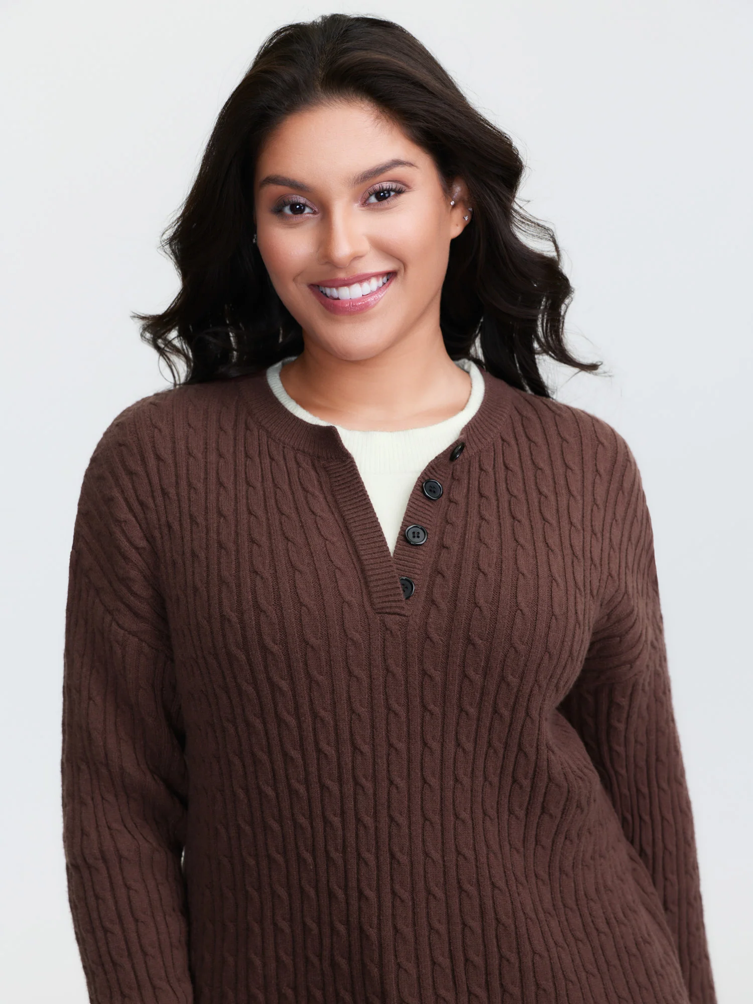 Supersoft Cable Knit Henley Pullover - Image 2