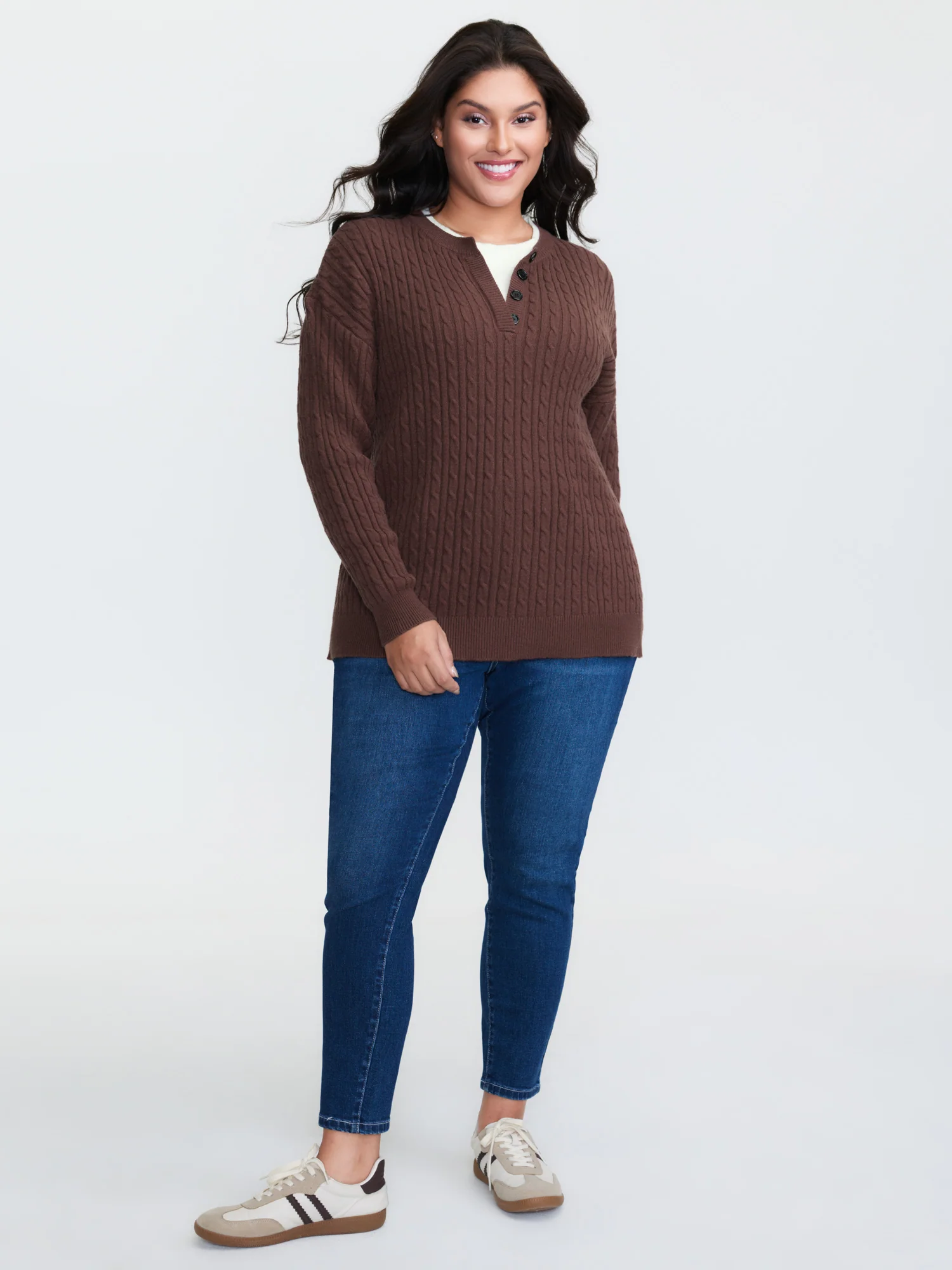 Supersoft Cable Knit Henley Pullover - Image 3