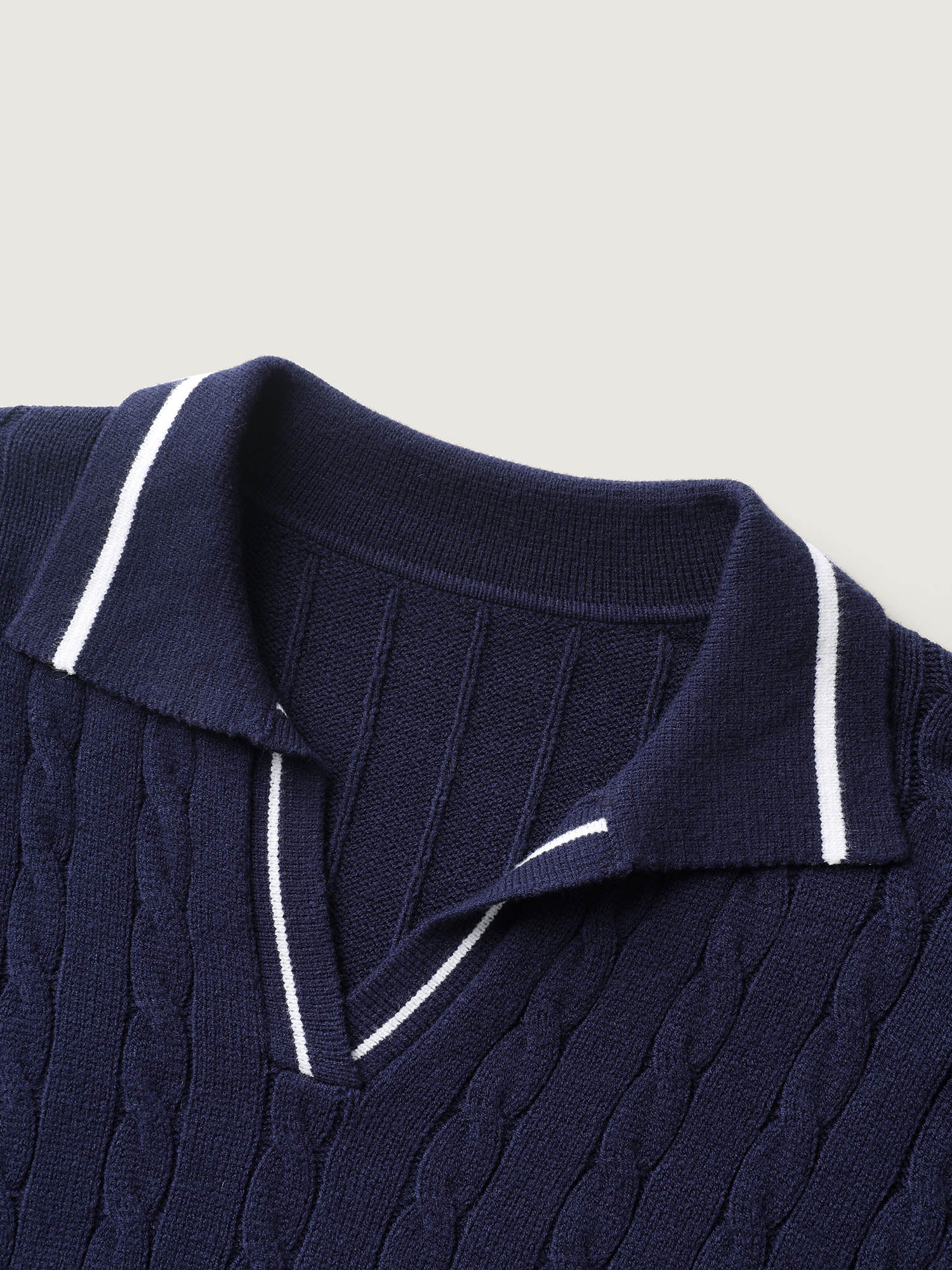 Supersoft Cable Knit Polo Collar Contrast Pullover - Image 5