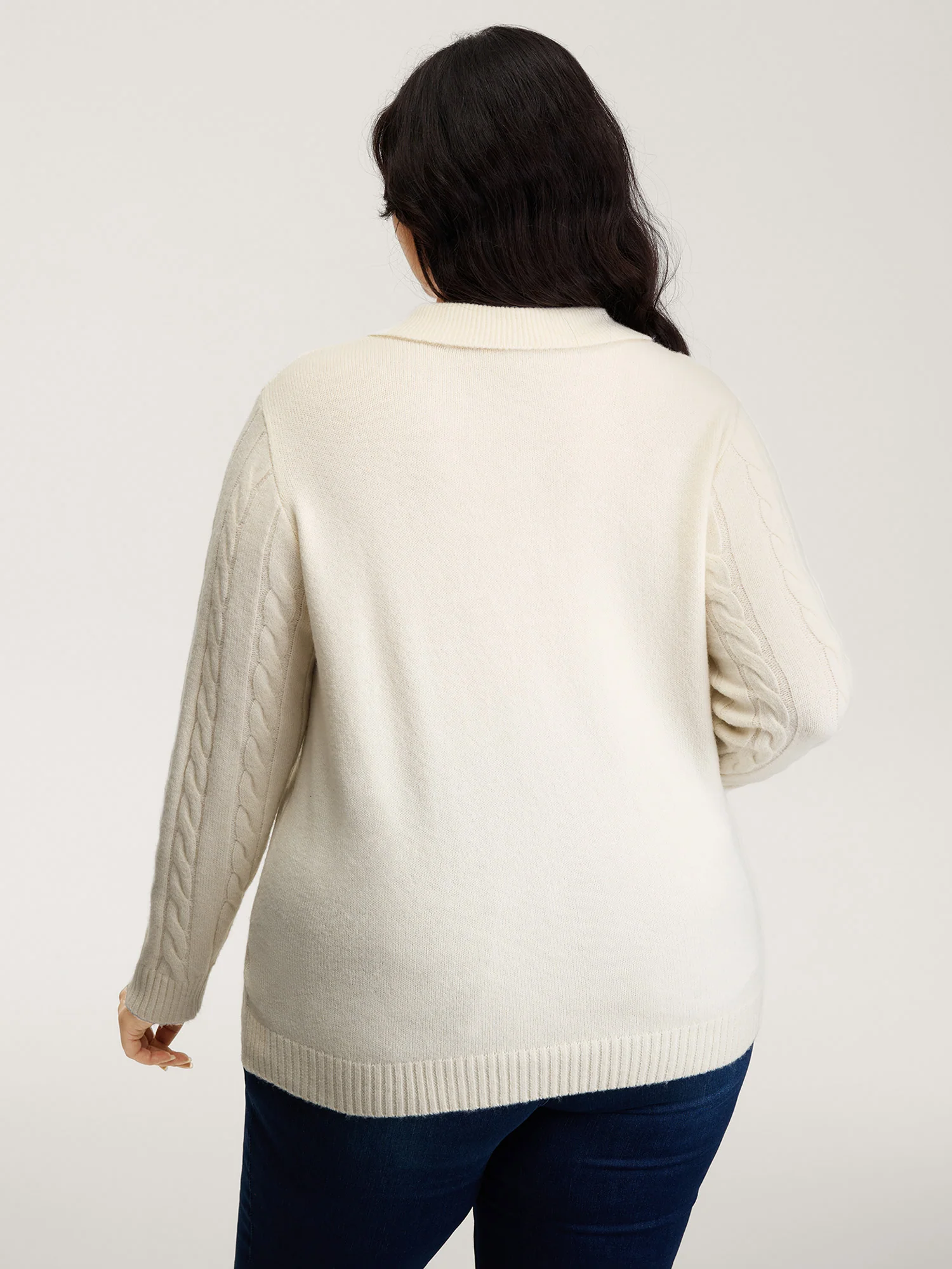 Supersoft Cable Knit Polo Collar Solid Pullover - Image 4