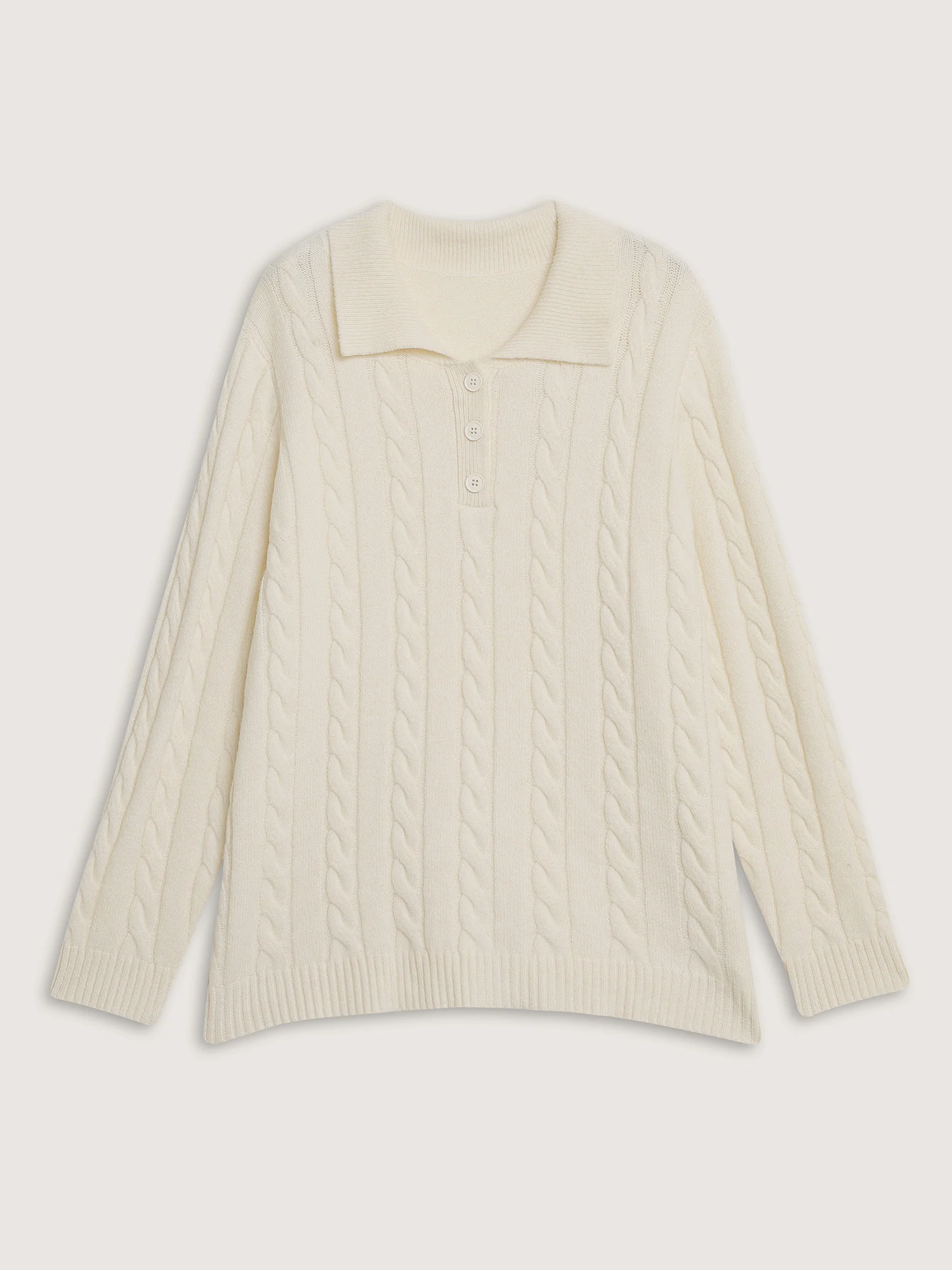 Supersoft Cable Knit Polo Collar Solid Pullover - Image 7